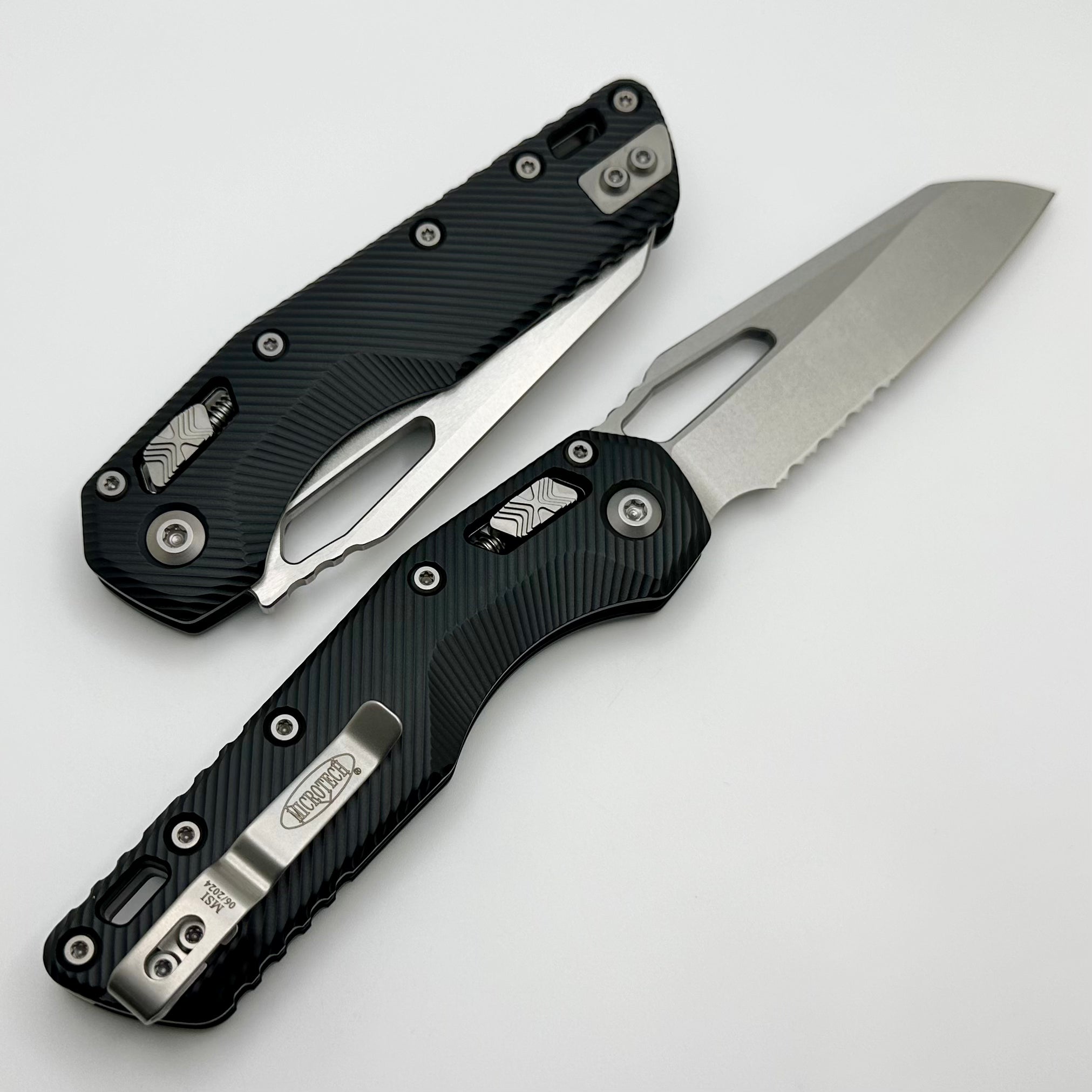 Microtech Knives MSI RAM LOK Black Fluted Aluminum & Partial Serrated Stonewash M390MK 210-11FL