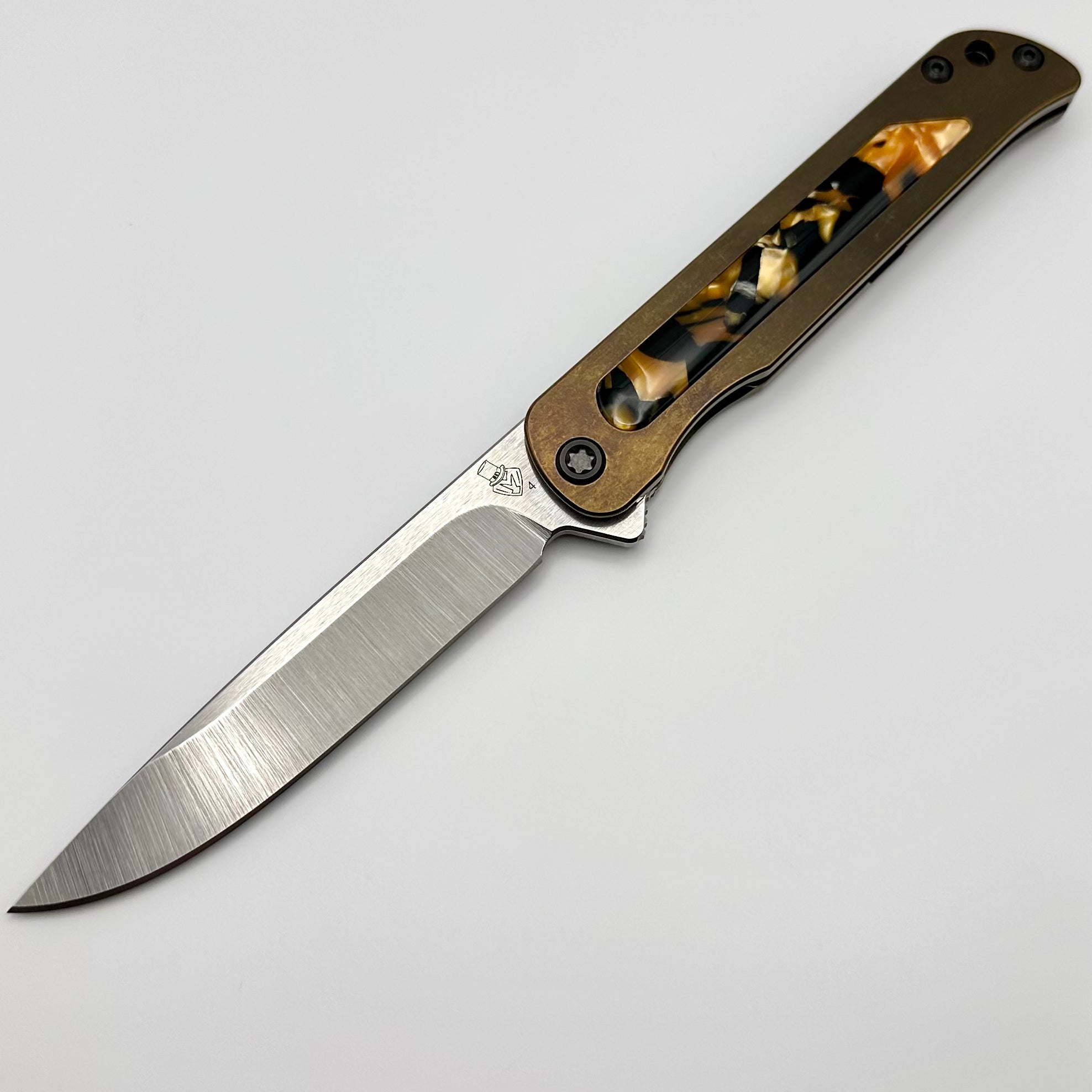 Medford T-Bone Bronze Tumbled Titanium Framelock Flipper w/ Tortoise Shell Inlay & PVD Hardware w/ Tumbled S45VN Blade