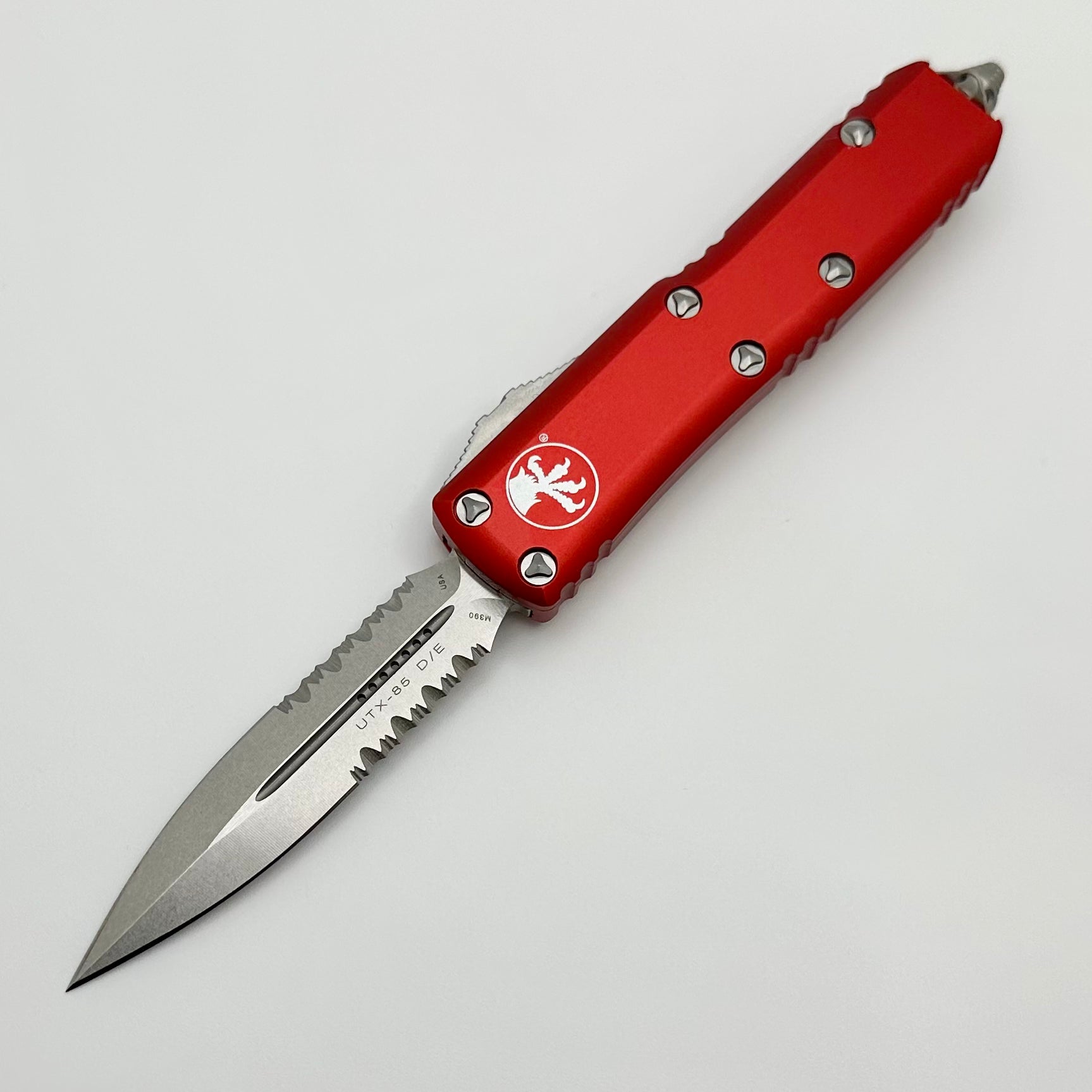 Microtech UTX-85 Double Edge Stonewash Partial Serrated & Red 232-11RD