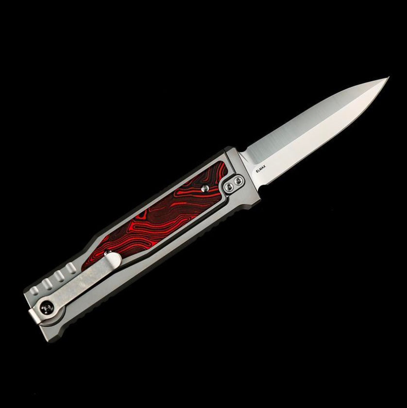 Reate EXO M Red/Black Damascus Pattern G-10 & Satin/Stonewash Double Edge