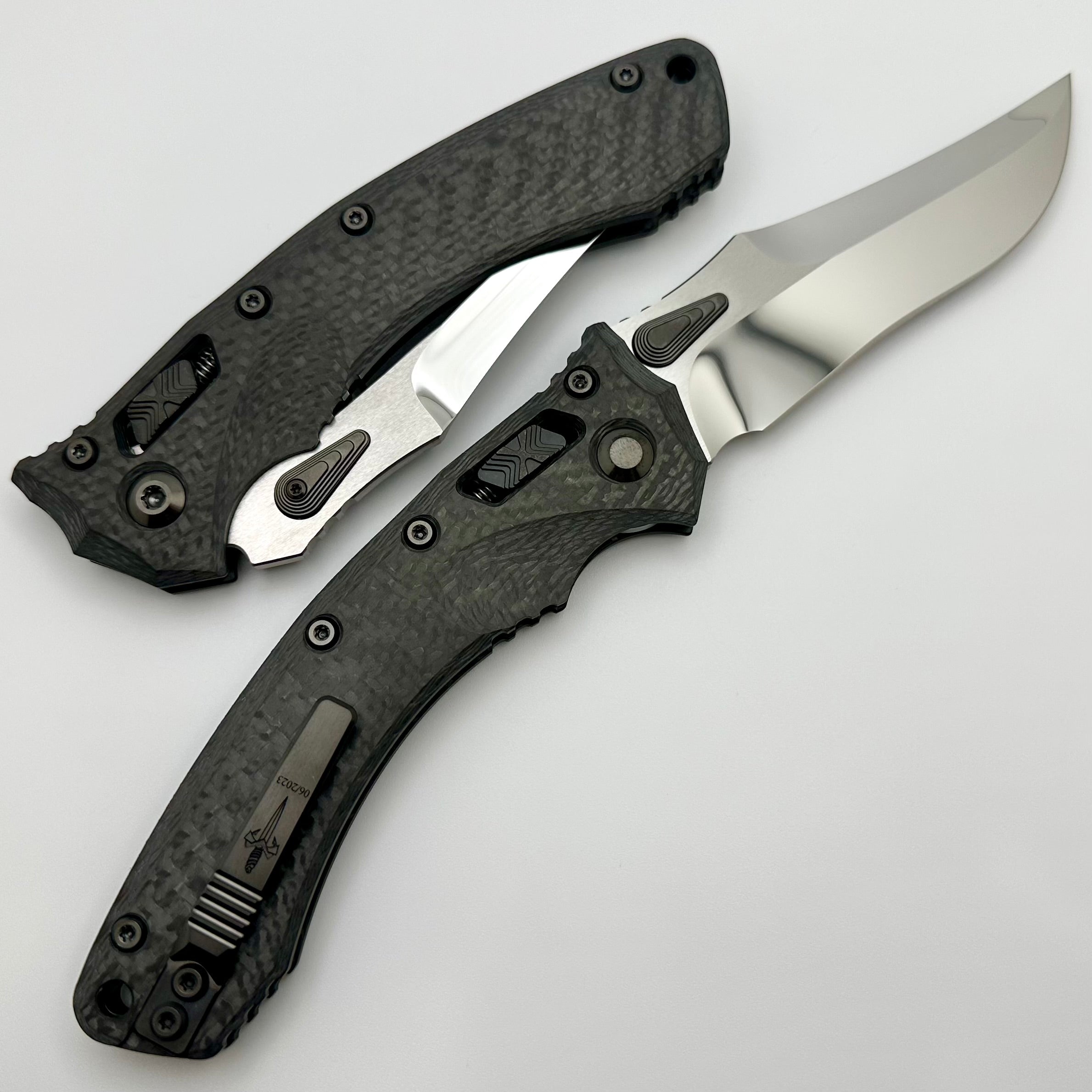 Marfione Custom Knives Amphibian Persian RAM-LOK Mirror Polish M390 & Carbon Fiber Handles w/ DLC Two Tone Hardware