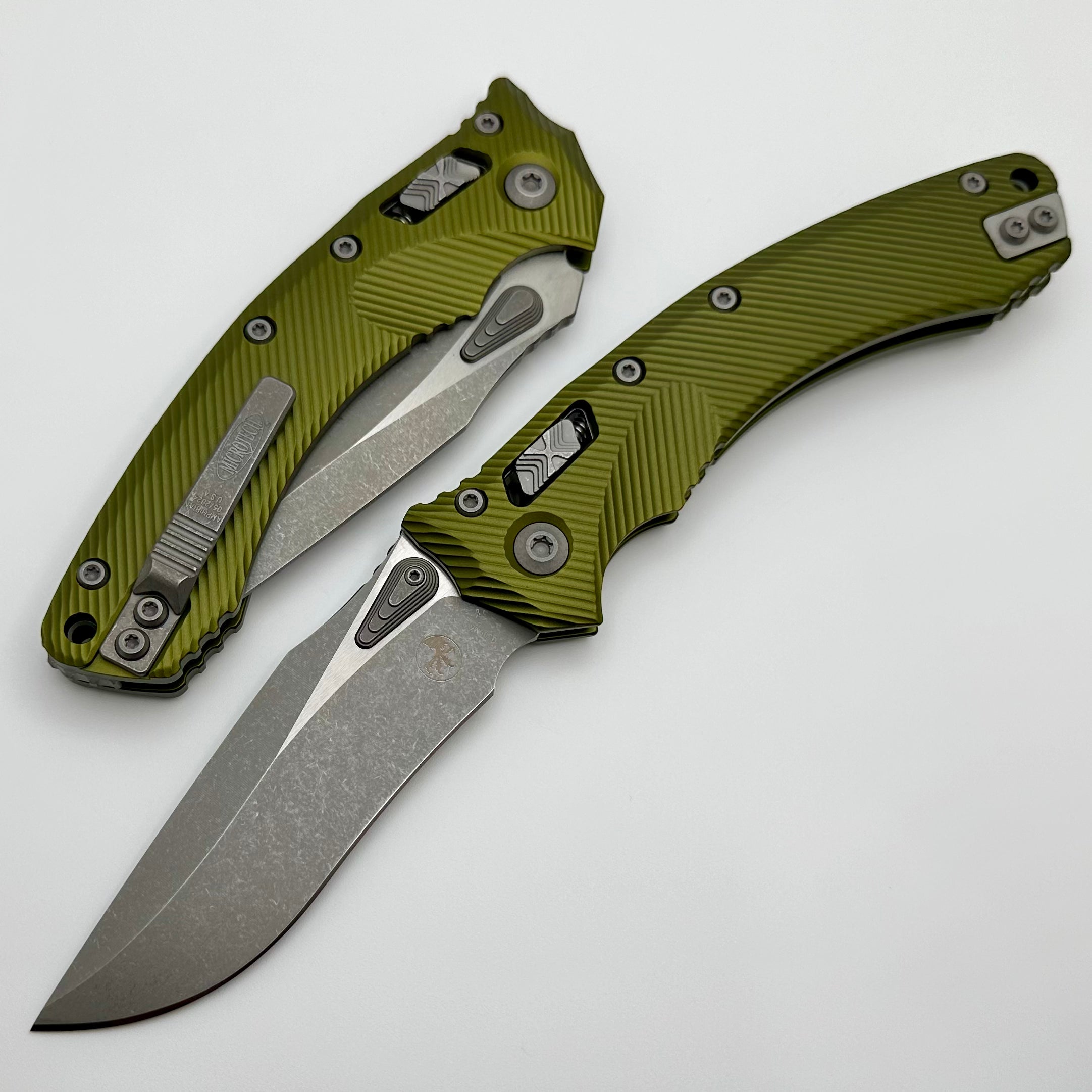 Microtech Amphibian RAM LOK OD Green Fluted Aluminum & Appcalyptic M390MK 137RL-10APFLOD