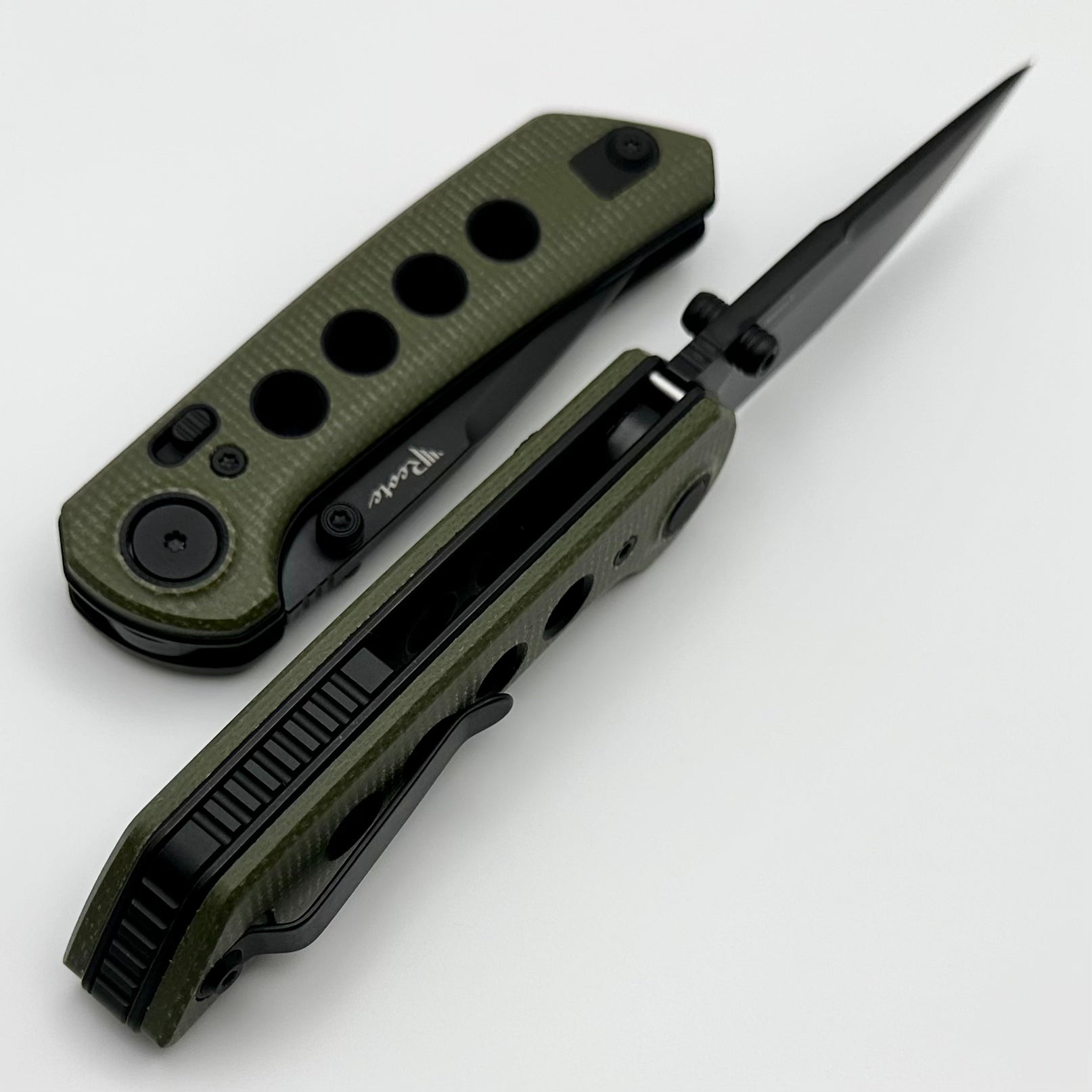 Reate Knives PL-XT Green Micarta w/ Black G-10 Inlays & Black PVD Nitro-V