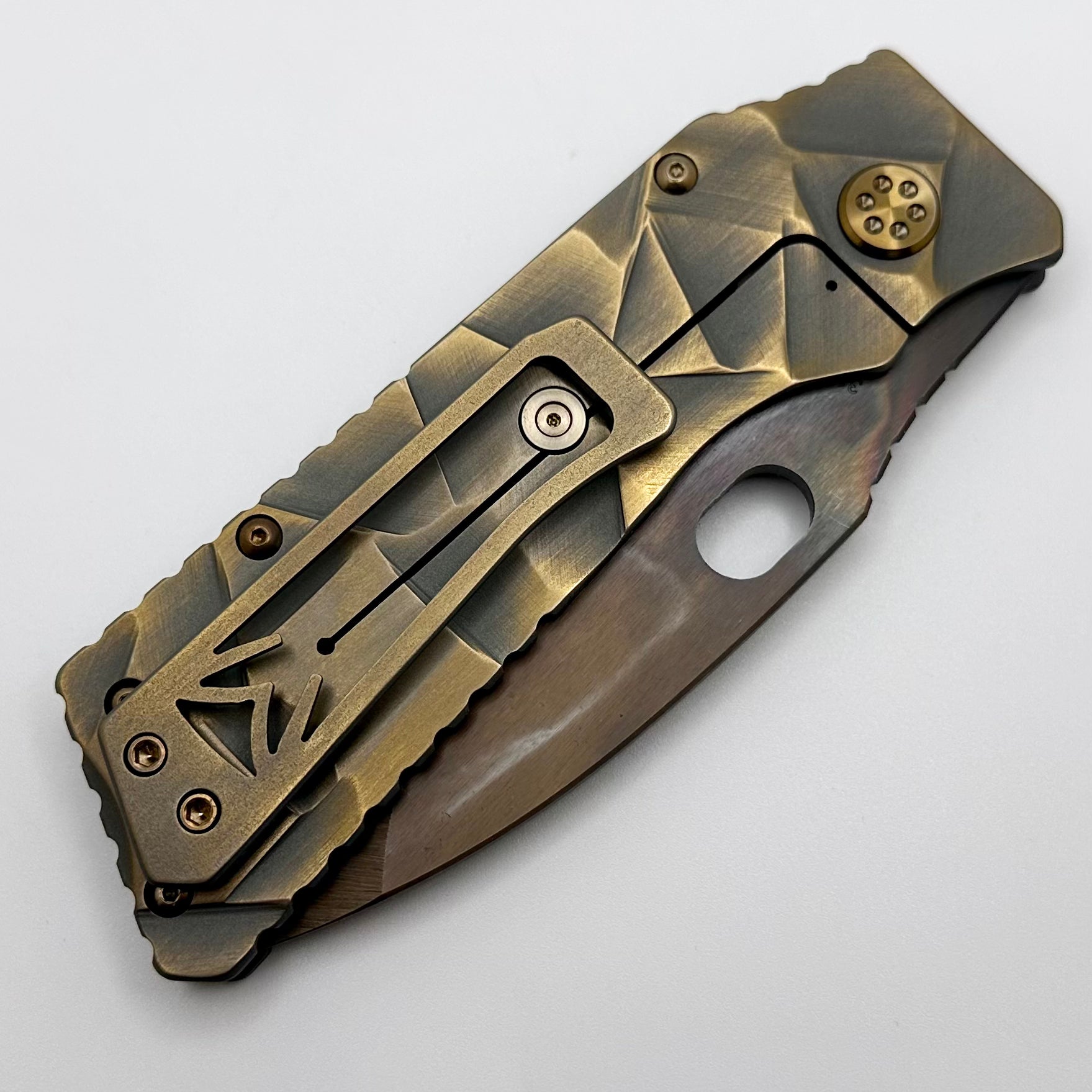 Medford TFF-1 S45VN Vulcan & Bead Blast/Cement Bronze Stained Glass Sculpted Handles w/ Matching Hardware/Clip