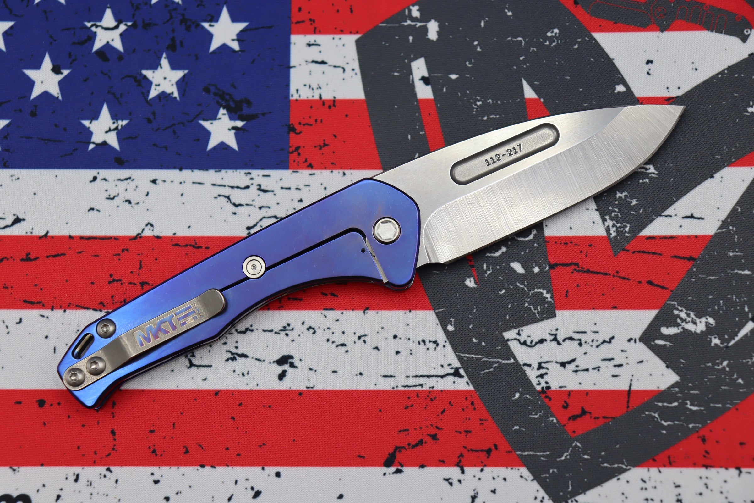 Medford Praetorian Slim Tumbled S35VN Drop Point & Flamed Handle w/ Blue