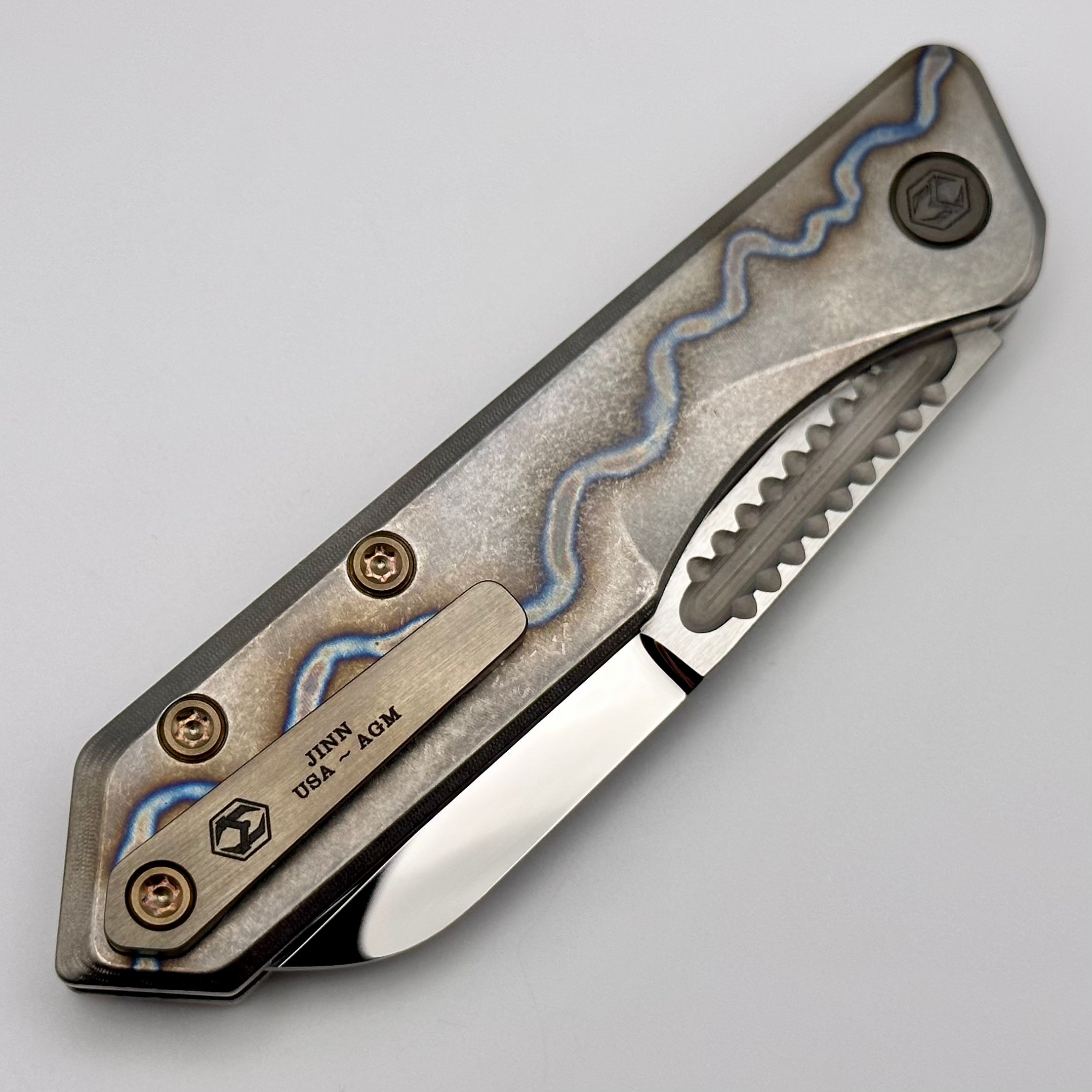 Heretic Knives Jinn Flamed Titanium w/ Bronze Accents & Mirror Polish Elmax