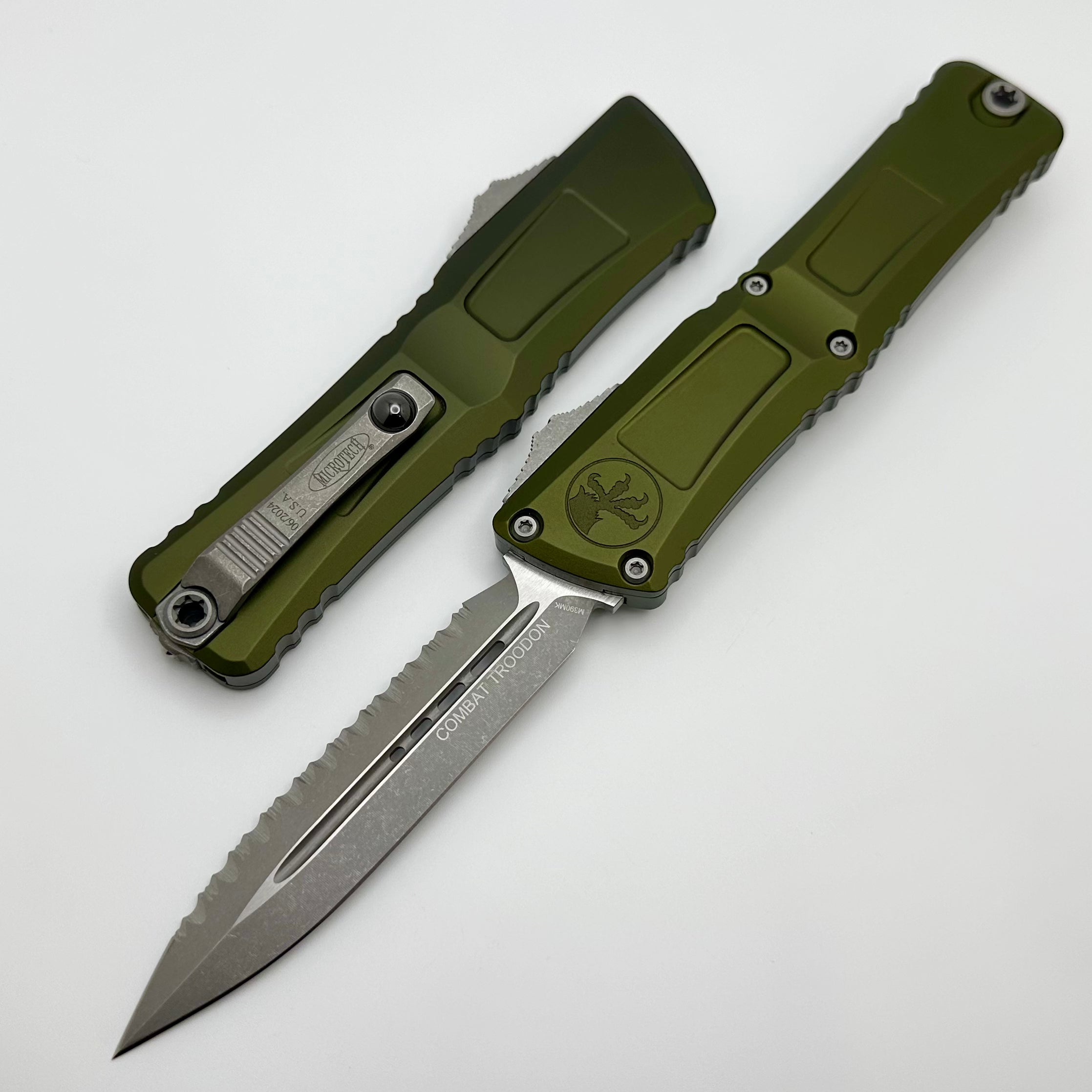 Microtech Knives Combat Troodon Gen III Apocalyptic Full Serrated Double Edge w/ OD Green Handle 1142-12APOD