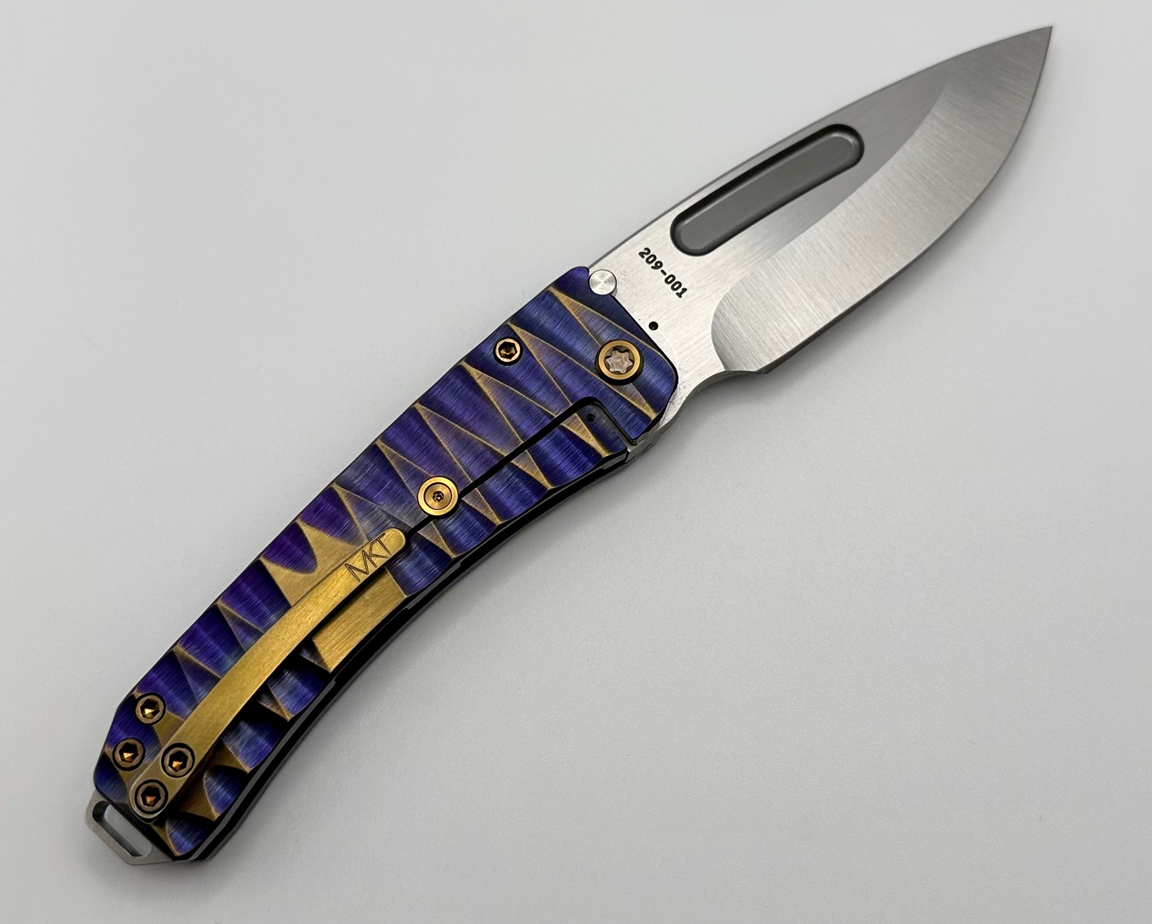 Medford Midi Marauder S45 Tumbled Drop Point & Violet/Bronze Lightning Sculpted Handles w/ Bronze Hardware/Clip