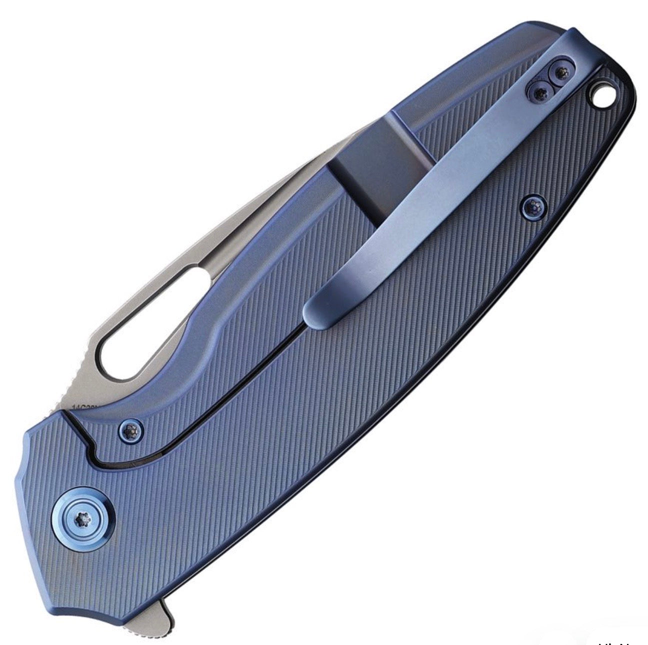 Kubey Tityus Frame Lock Flipper Contoured Blue Titanium Handle & 14C28N Blade KB360D