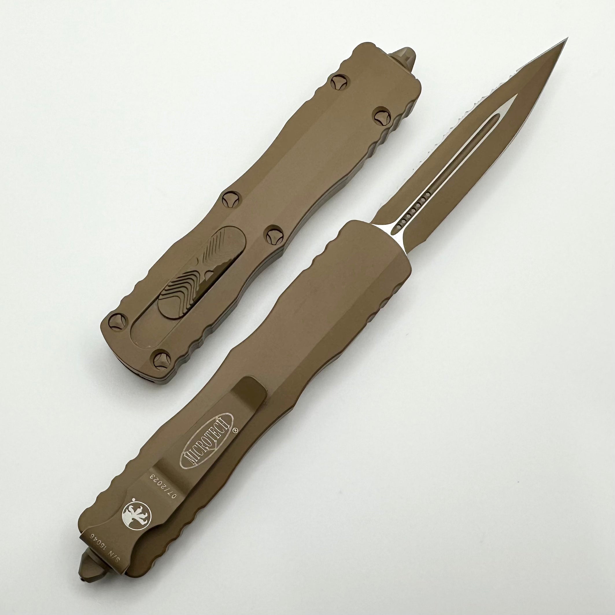 Microtech Dirac Cerakote Tan Double Edge Full Serrated 225-3CTA