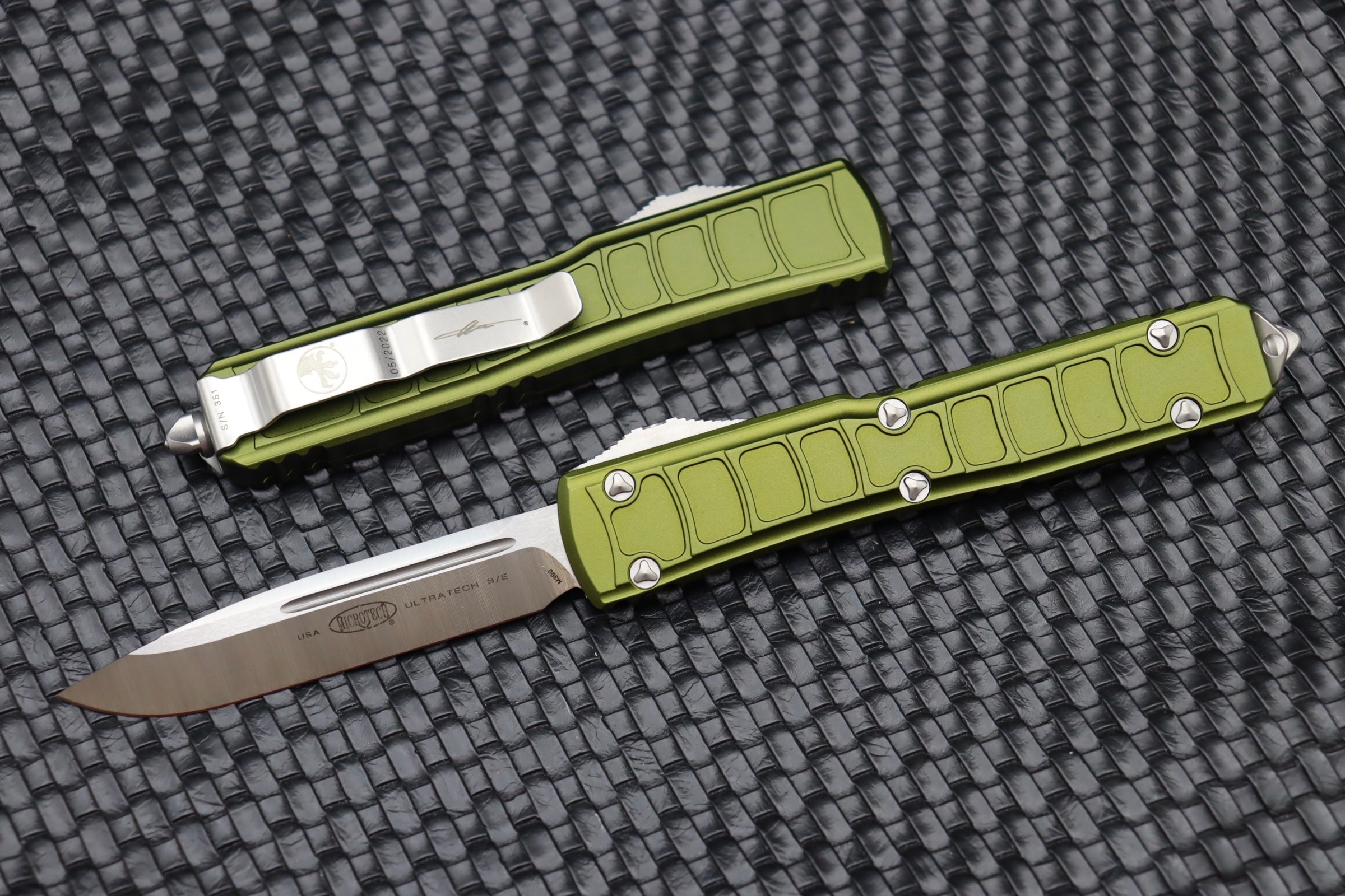 Microtech Ultratech 2 Step Side Single Partial Satin & OD Green Signature Series 121II-4ODS