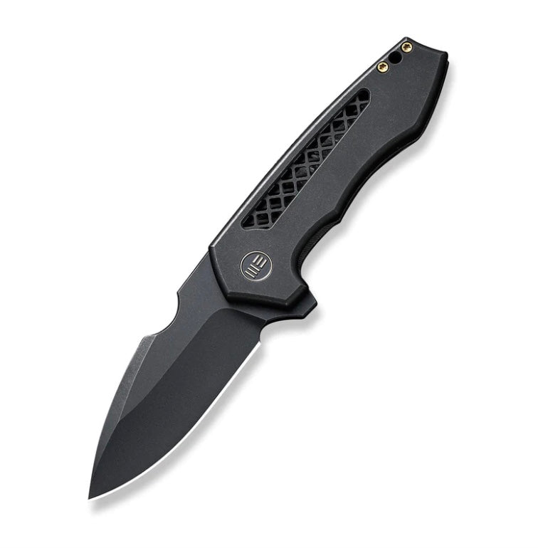 We Knife Harpen Flipper Black Milled Titanium Handles & Black CPM-20CV Blade WE23019-1