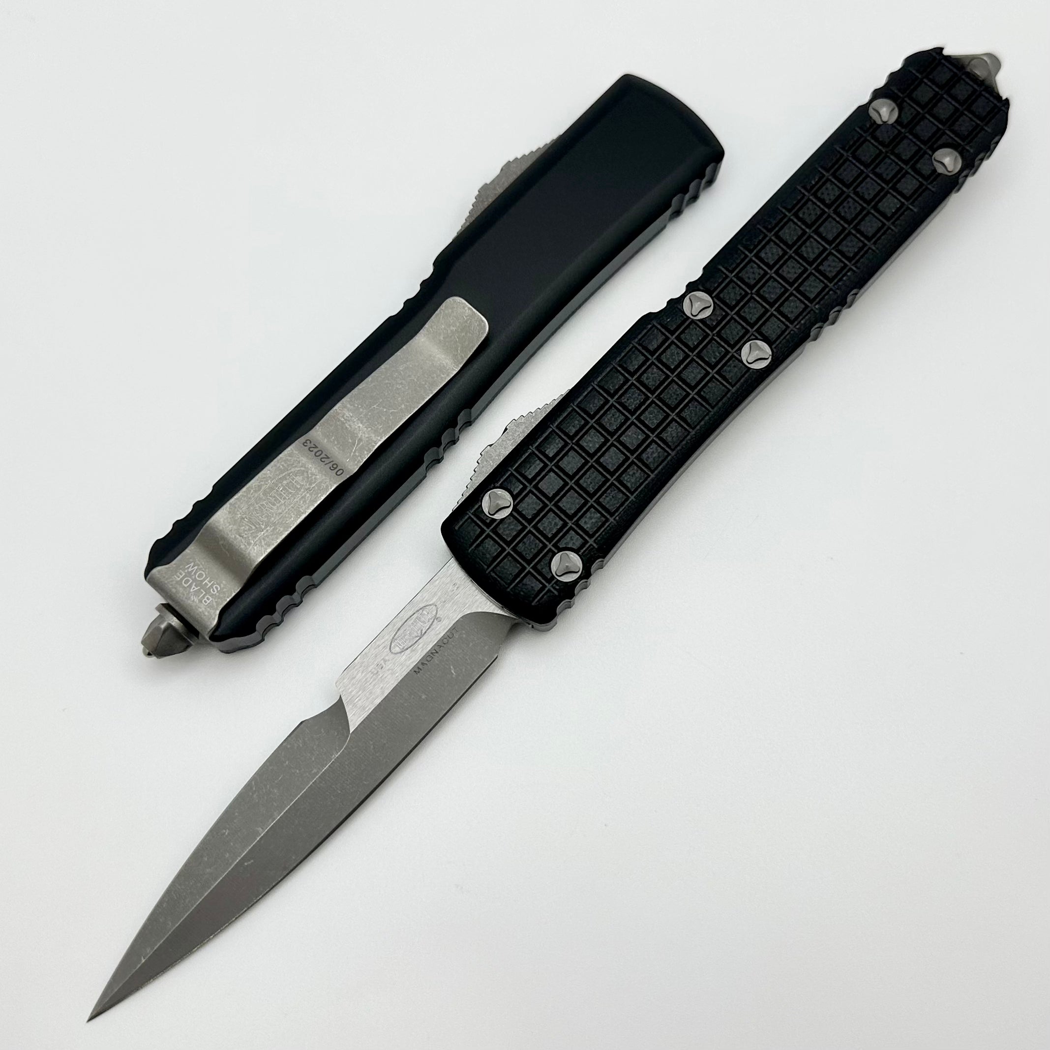 Microtech Ultratech Blade Show 2023 Bayonet Apocalyptic & Black Frag G-10 Top 120-10APFRGTBKBS