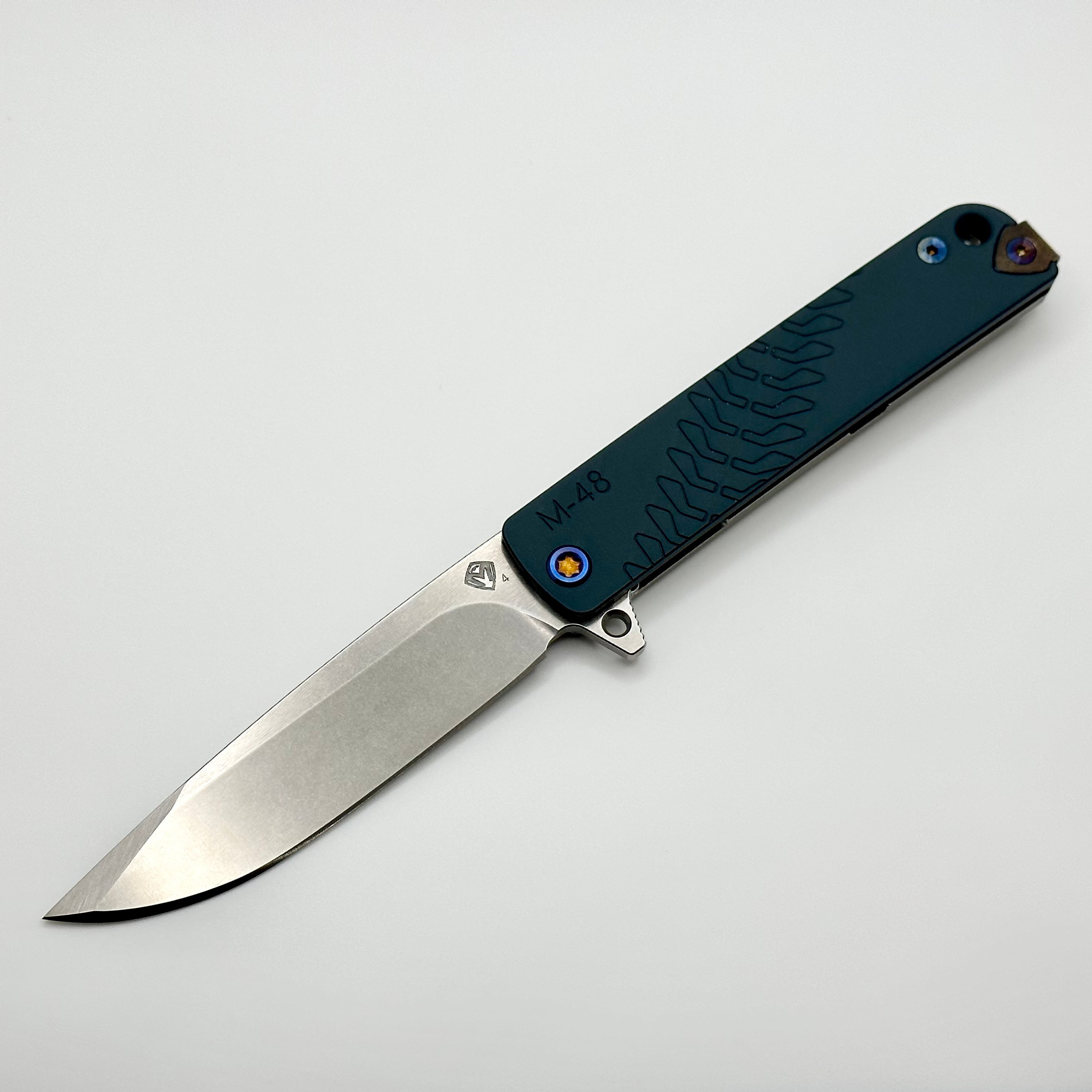 Medford M-48 Blue Aluminum Handle w/ Tumbled Spring & Flamed Hardware/Clip & Tumbled S45VN