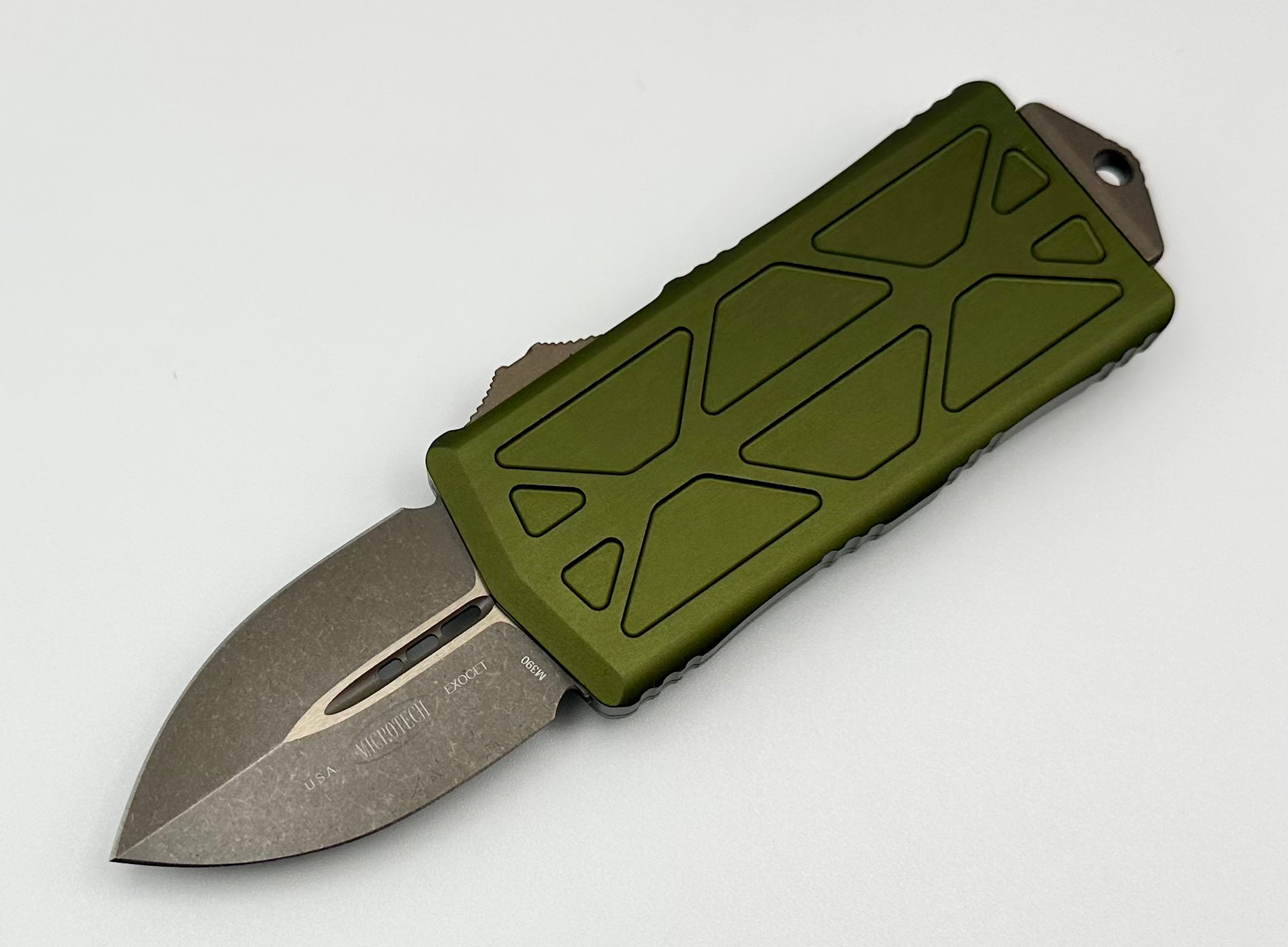 Microtech Exocet Double Edge Apocalyptic Bronze Standard & OD Green 157-13APOD