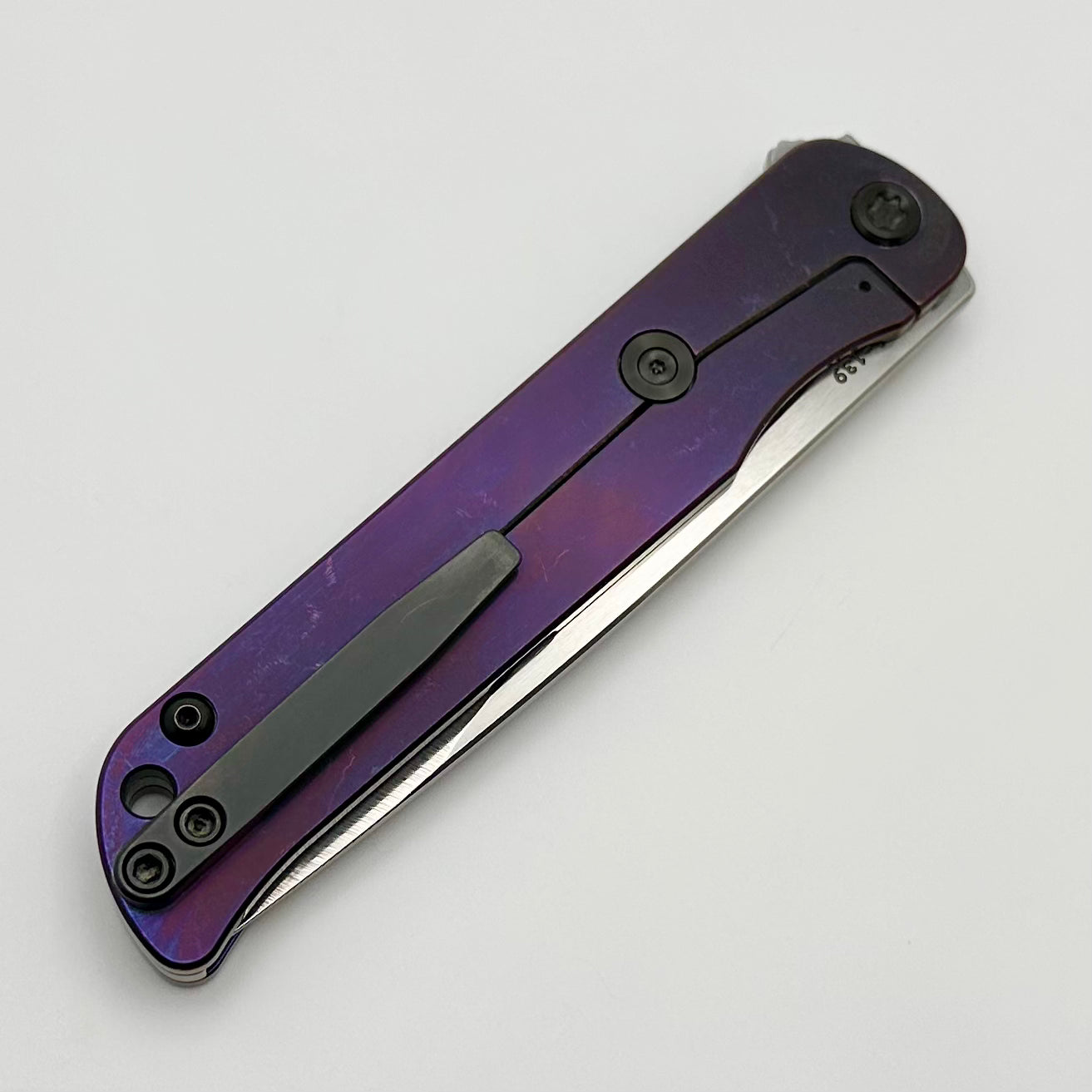 Medford T-Bone Bronze Tumbled Titanium Framelock Flipper w/ Violet Safari Handles & Black Hardware w/ Tumbled S45VN Drop Point