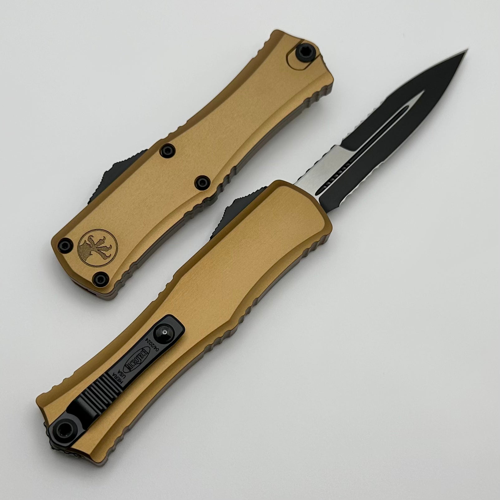 Microtech Knives Mini Hera Tan w/ Partial Serrated Bayonet M390MK 1701M-2TA