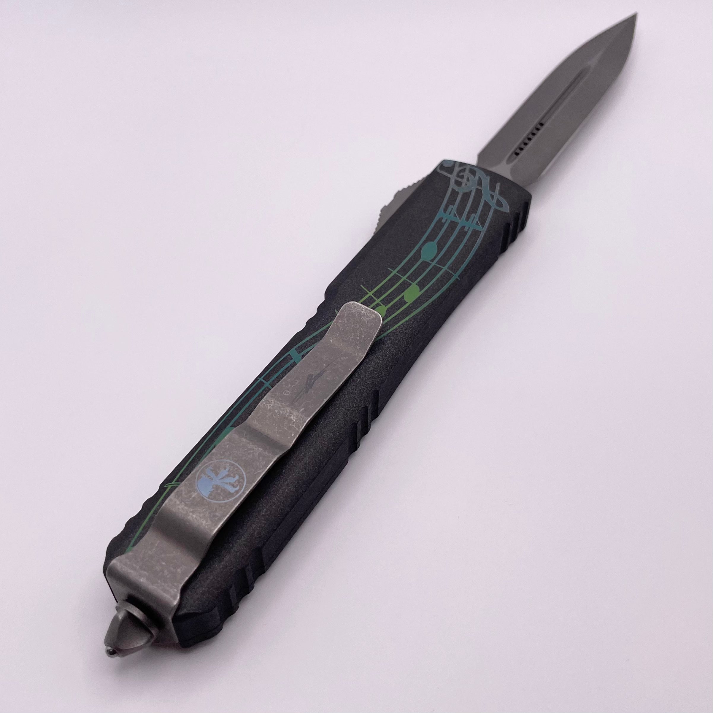 PRE OWNED Microtech Ultratech NCKS 2023 Teal & Green Double Edge Apocalyptic Standard 122-10APNCKS