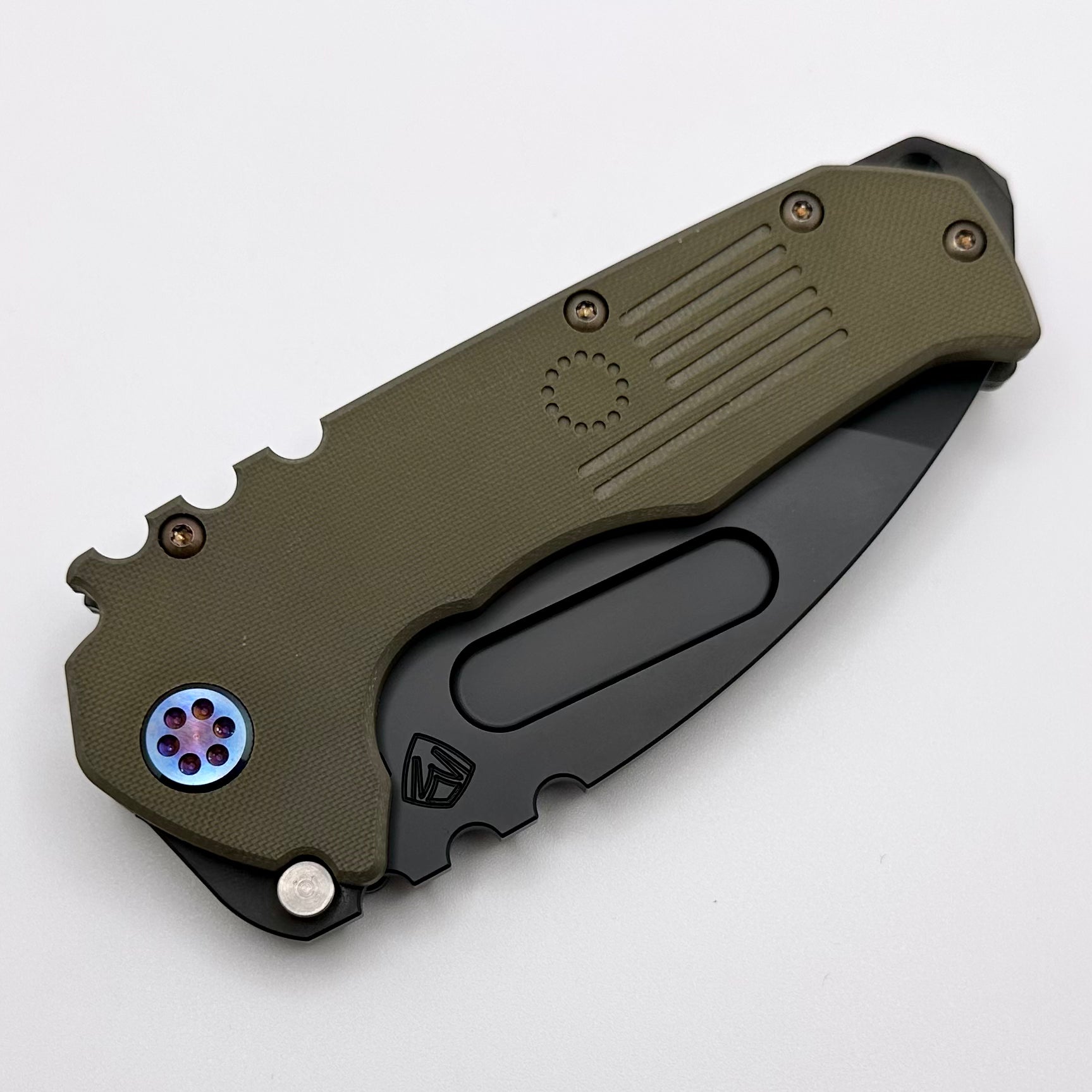 Medford Scout M/P Praetorian OD Green G10 & PVD D2 Tanto Blade w/ Flamed Hardware