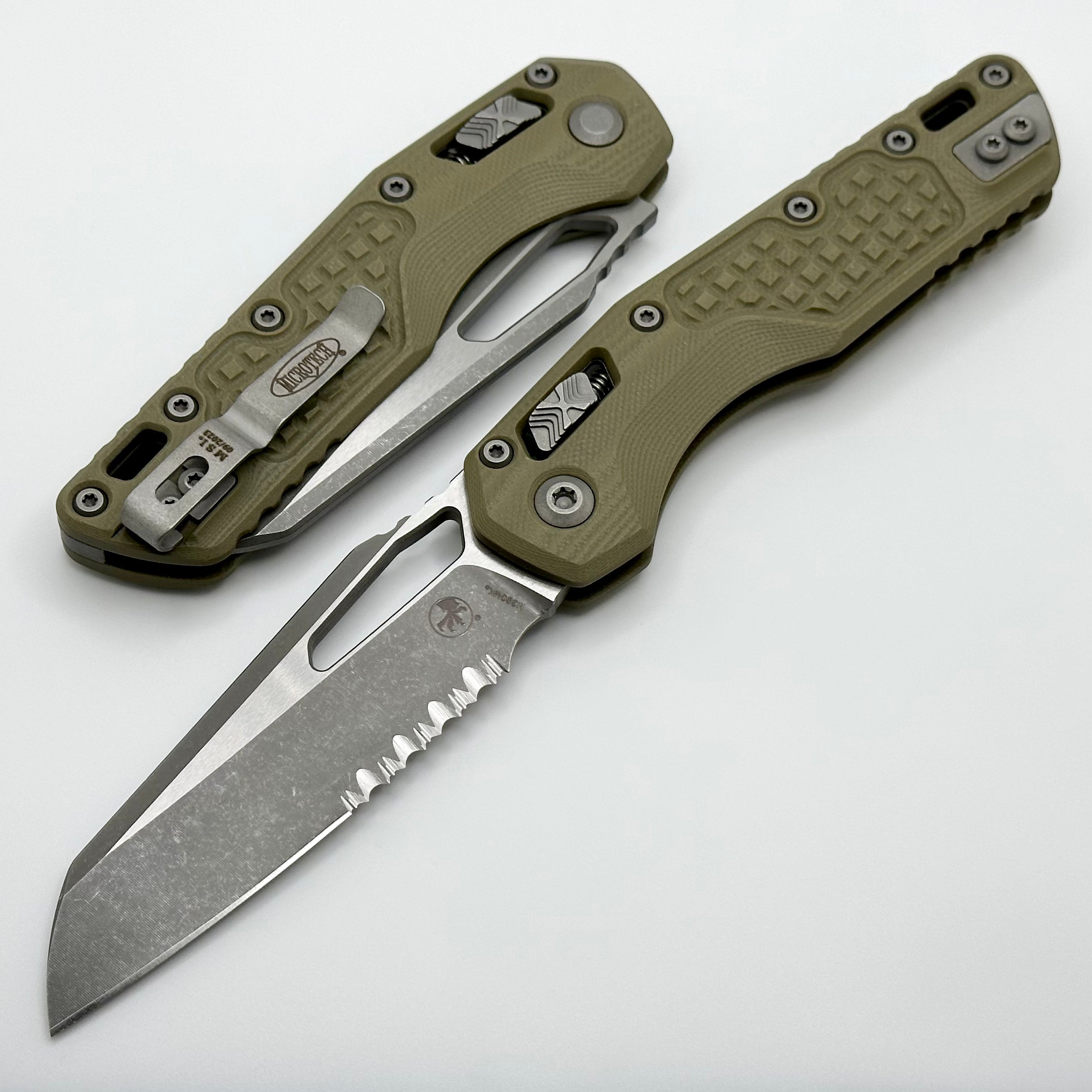 Microtech Knives MSI RAM LOK Frag OD Green G-10 & Partial Serrated M390MK Apocalyptic Standard 210-11APFRGTOD