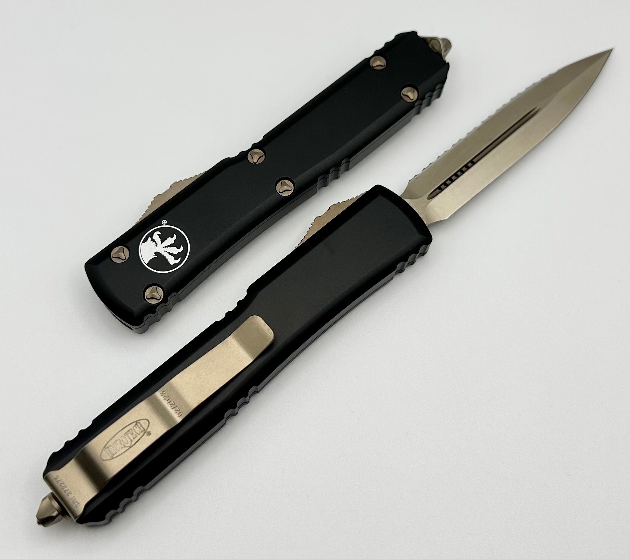 Microtech Ultratech Black w/ Full Serrated Double Edge Bronze & Black 122-15