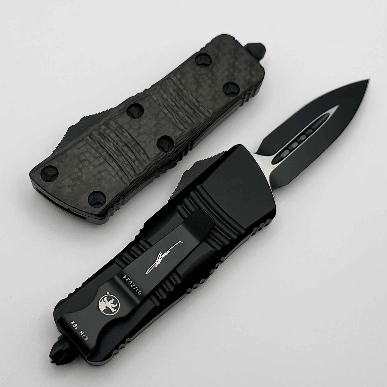 Microtech Mini Troodon D/E Tactical w/ Carbon Fiber Top Signature Series 238-1CFS