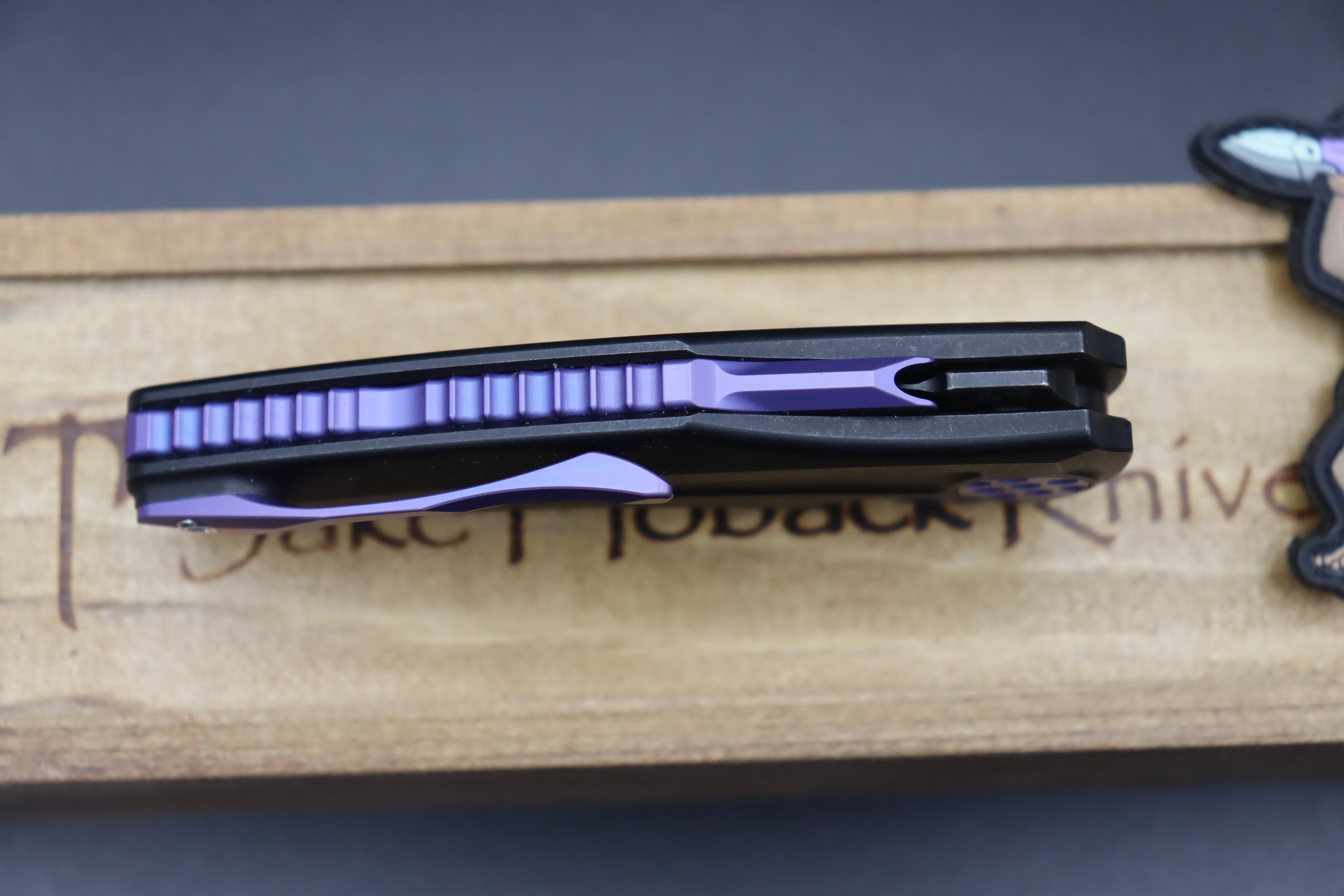 Jake Hoback Knives Sumo DLC Black Handle & Blade with Purple Anodized Accents