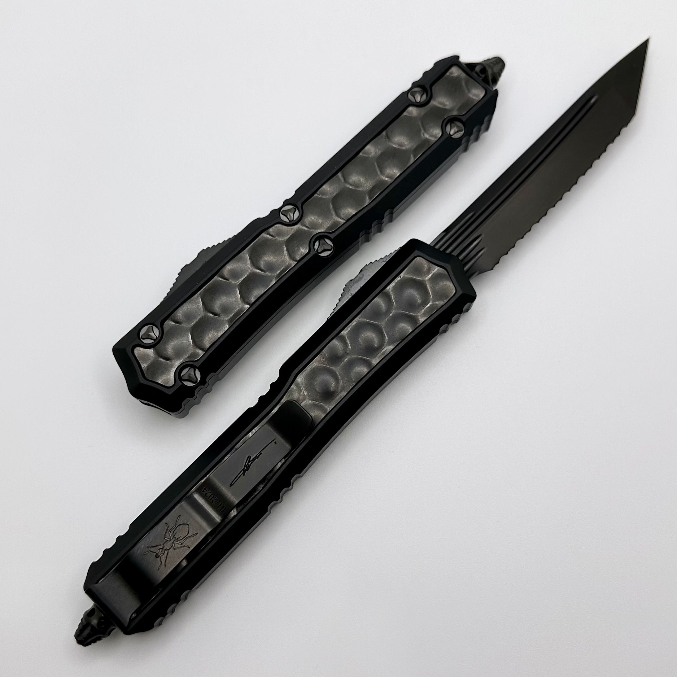 Microtech Makora Shadow DLC Tanto Full Serrated w/ DLC Hardware Nickel Boron Internals & DLC Bubble Inlays 207-3DLCTBISH