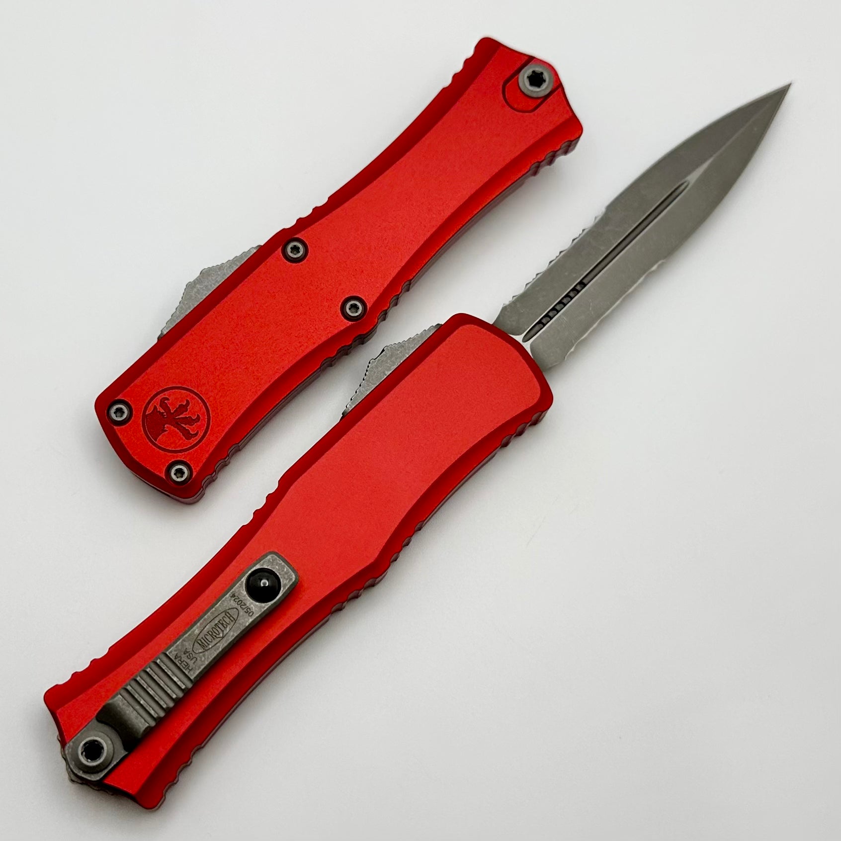 Microtech Knives Mini Hera Apocalyptic Partial Serrated Double Edge M390MK w/ Red Handle 1702M-11APRD