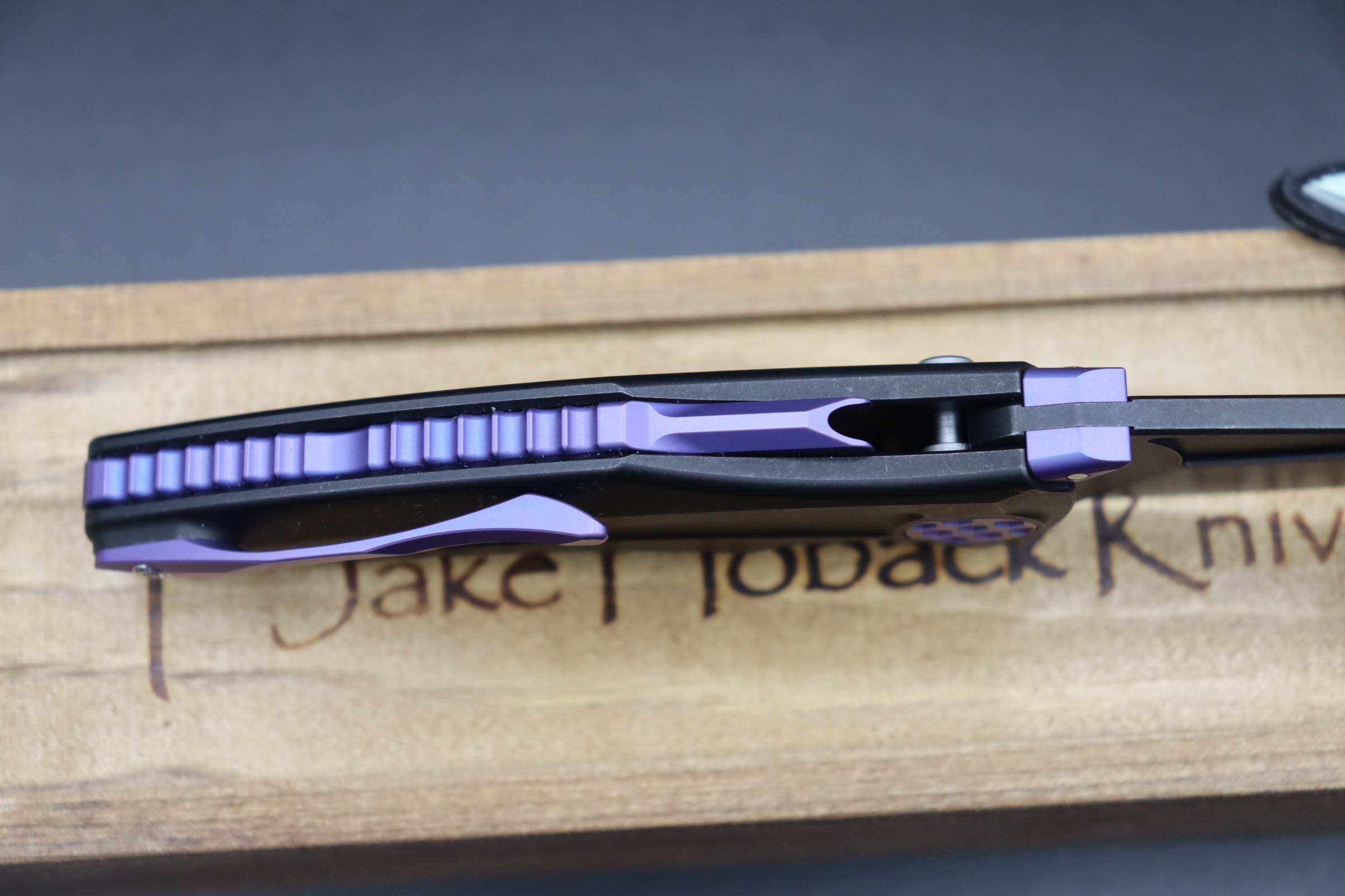 Jake Hoback Knives Sumo DLC Black Handle & Blade with Purple Anodized Accents