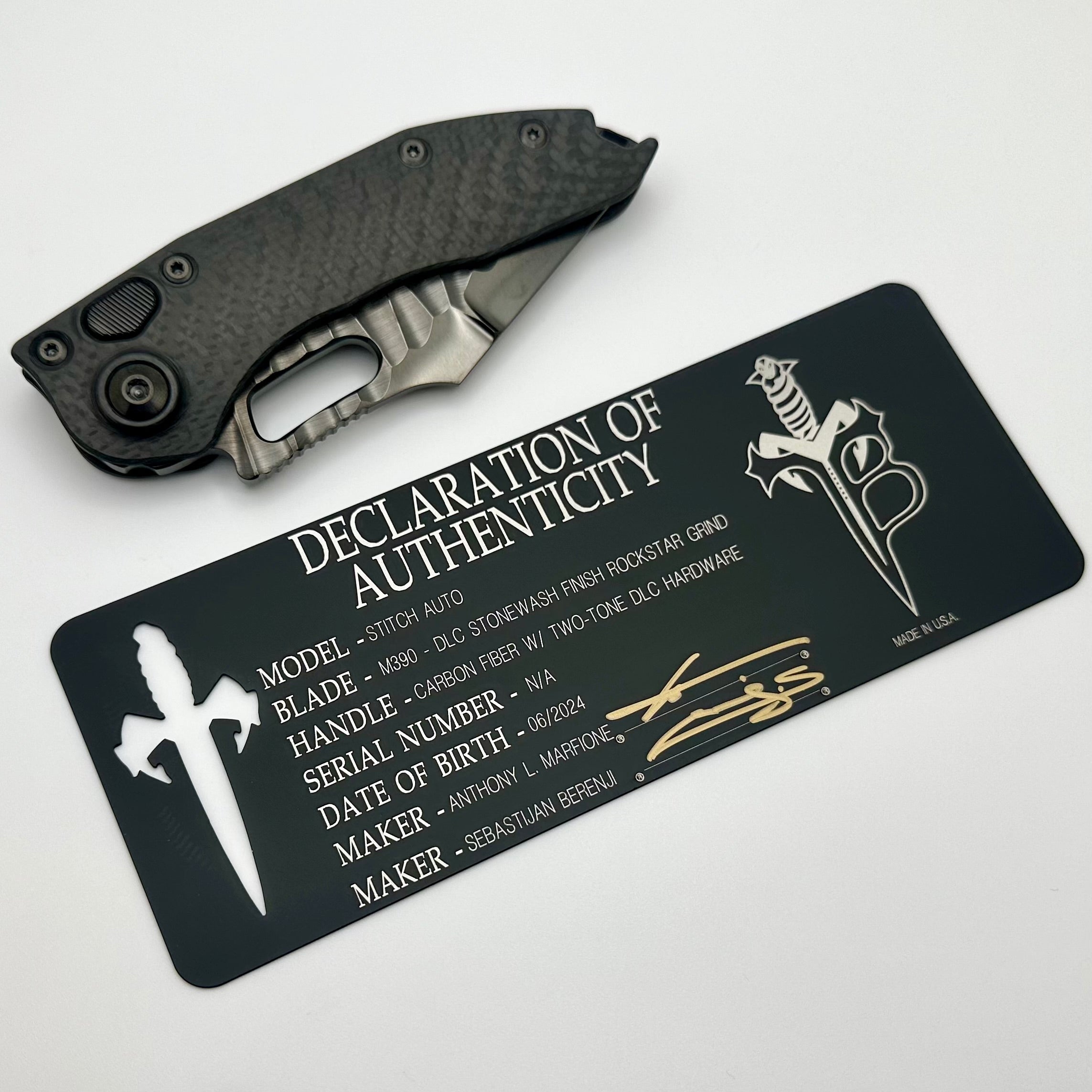 Marfione Custom Knives & Borka Blades Stitch Auto Rockstar DLC w/ Carbon Fiber