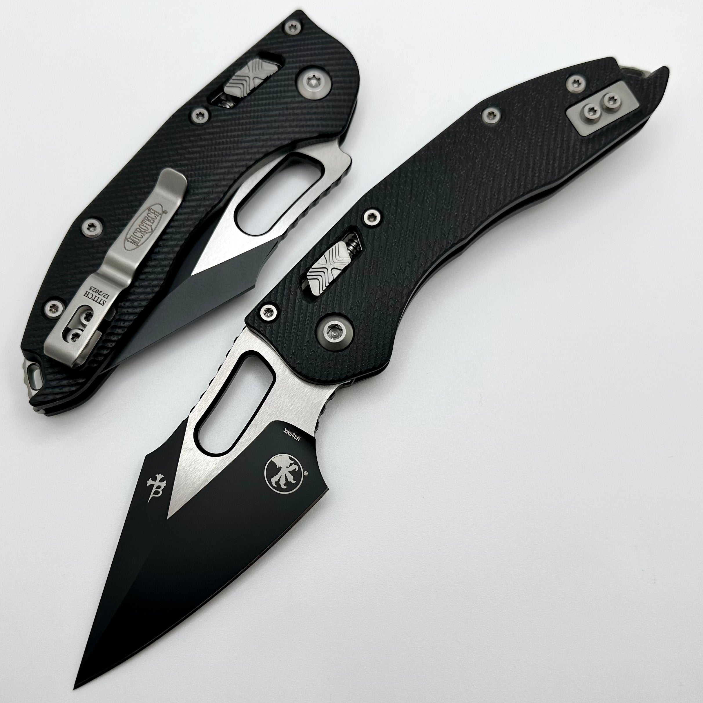 Microtech Knives Manual Stitch RAM LOK Fluted Black G-10 & Two Tone Black M390MK 169RL-1FLGTBK