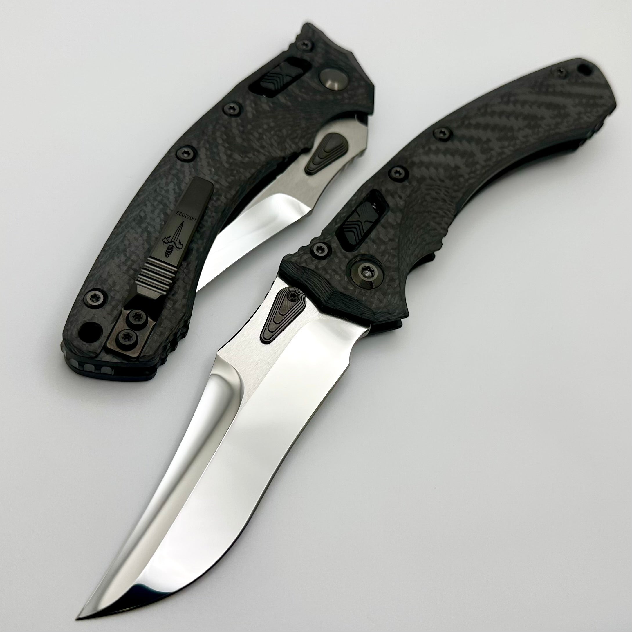 Marfione Custom Knives Amphibian Persian RAM-LOK Mirror Polish M390 & Carbon Fiber Handles w/ DLC Two Tone Hardware