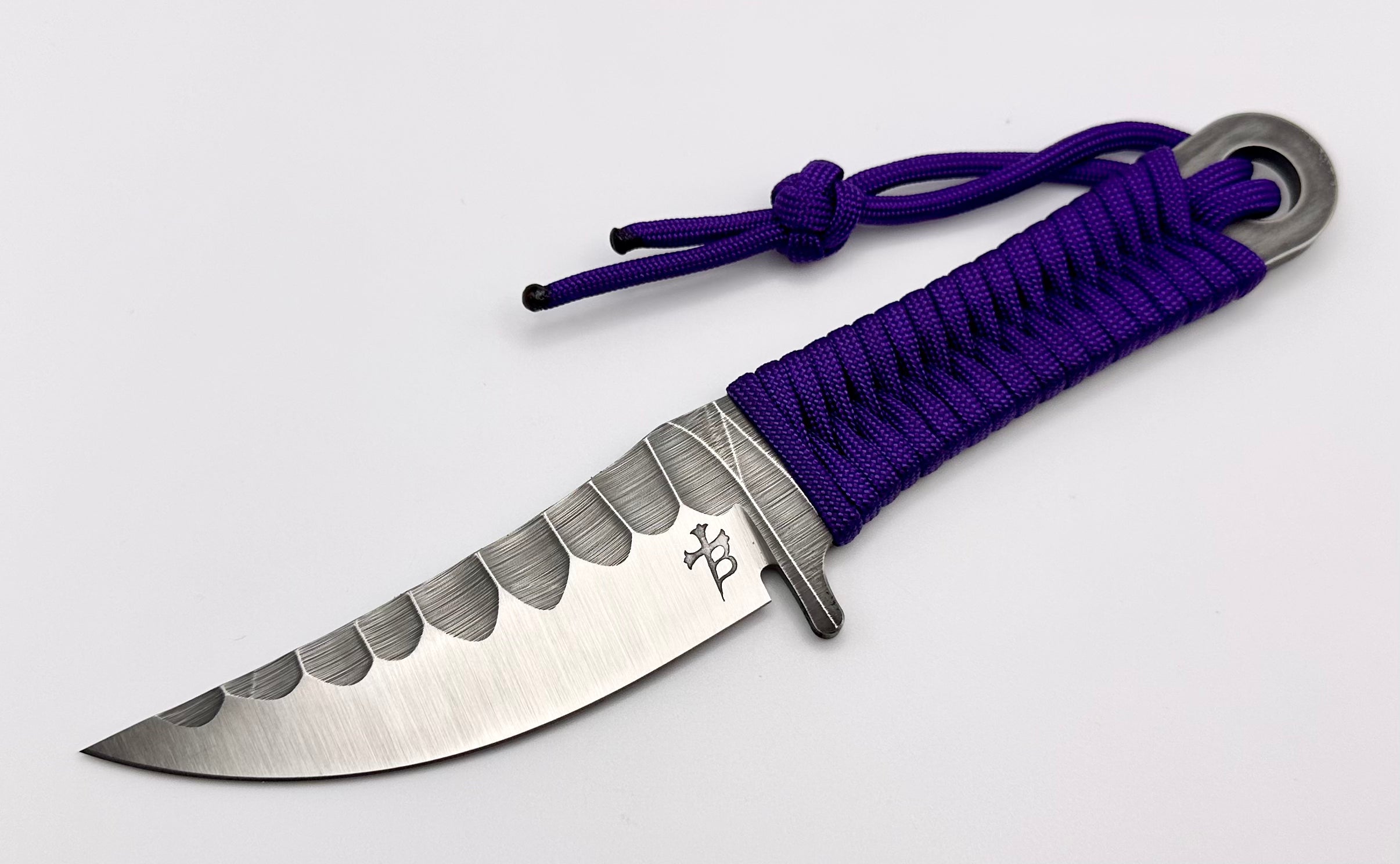 Borka Blades SBK-L M390 Rock Ground Fixed Blade & Chattanooga Leather Sheath w/ Purple Paracord Wrap