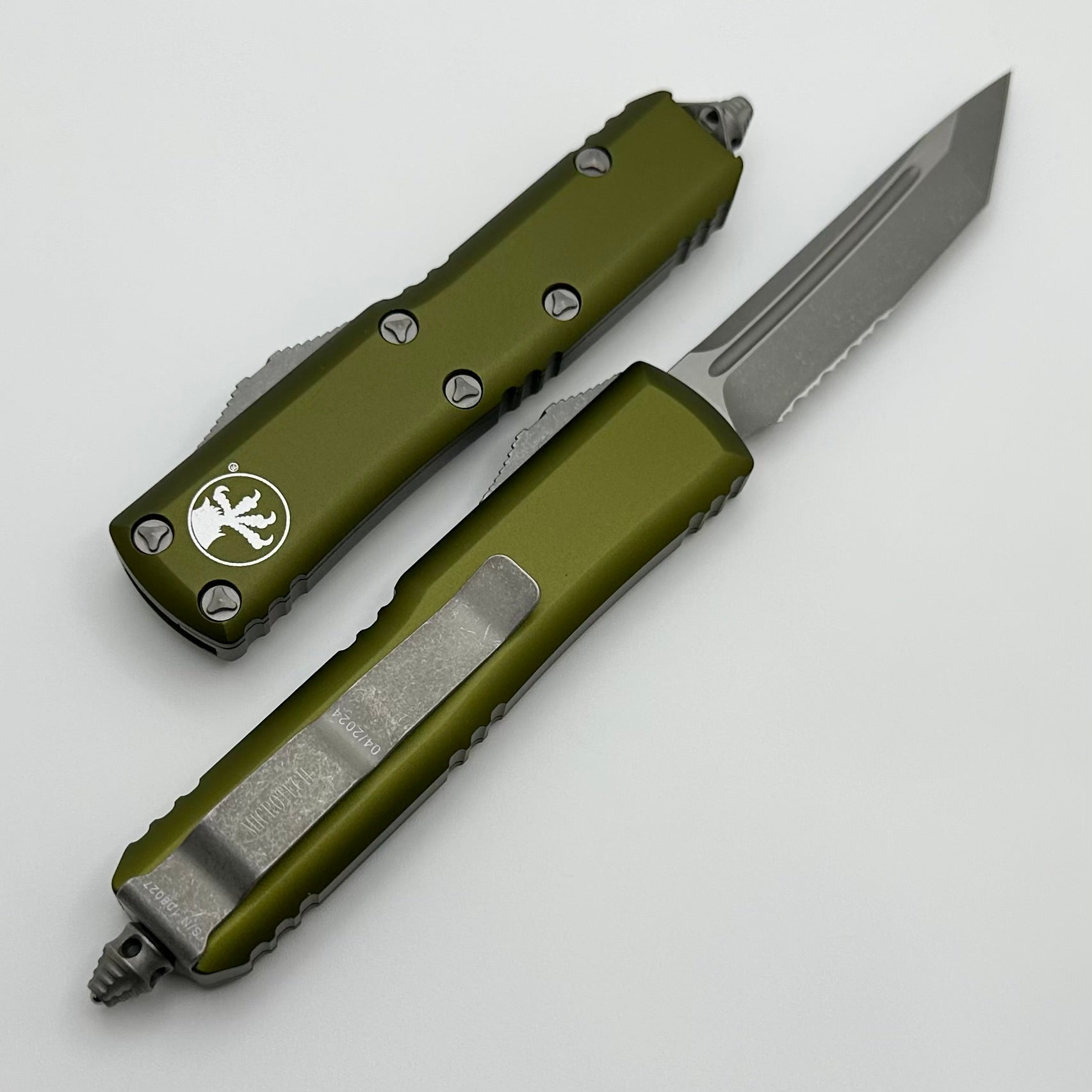 Microtech UTX-85 Tanto T/E Apocalyptic Partial Serrated & OD Green 233-11APOD