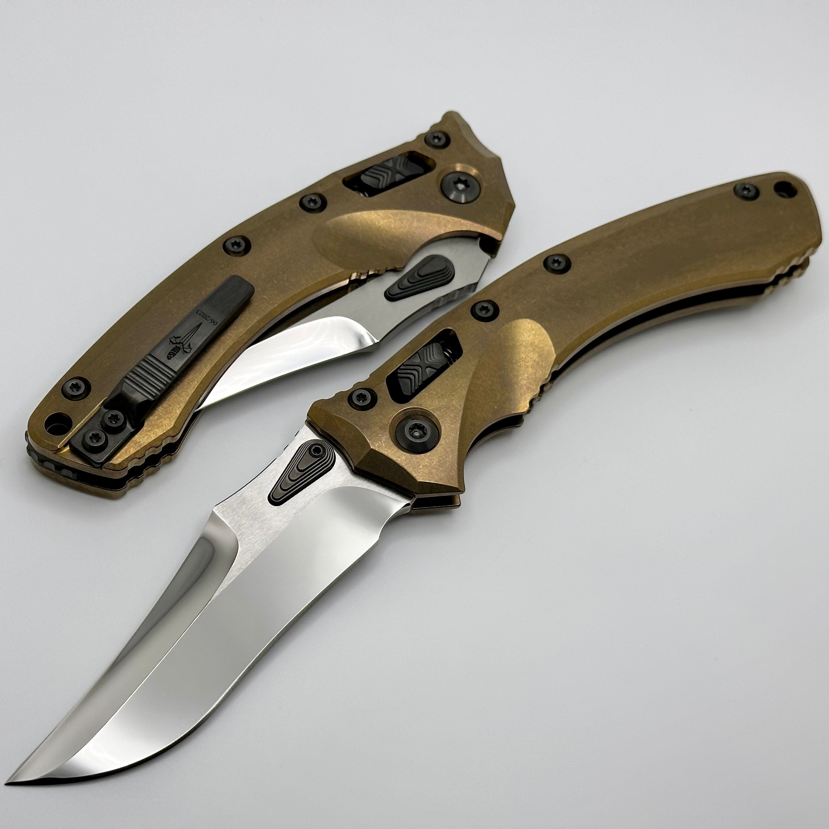 Marfione Custom Knives Amphibian RAM-LOK Persian Ground Mirror Polish M390 & Bronze Stonewash Titanium w/ DLC Two Tone Hardware