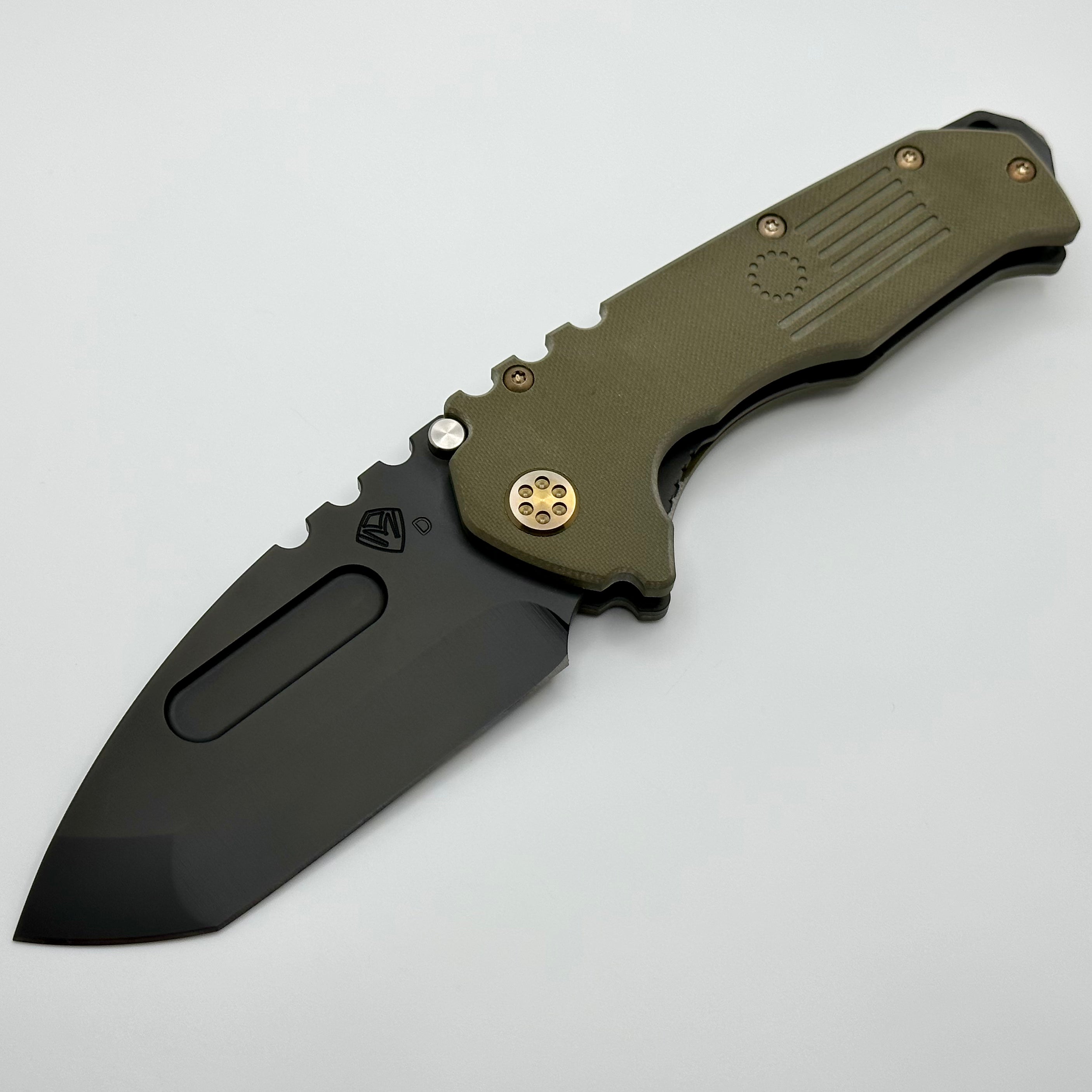 Medford Scout M/P Praetorian OD Green G10 & PVD D2 Blade w/ Bronze Hardware/Clip