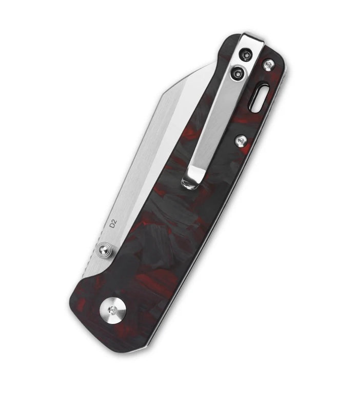 QSP Penguin Black G-10 w/ Red/Black Shredded Carbon Fiber Overlay & Satin D2 QS130-TRD