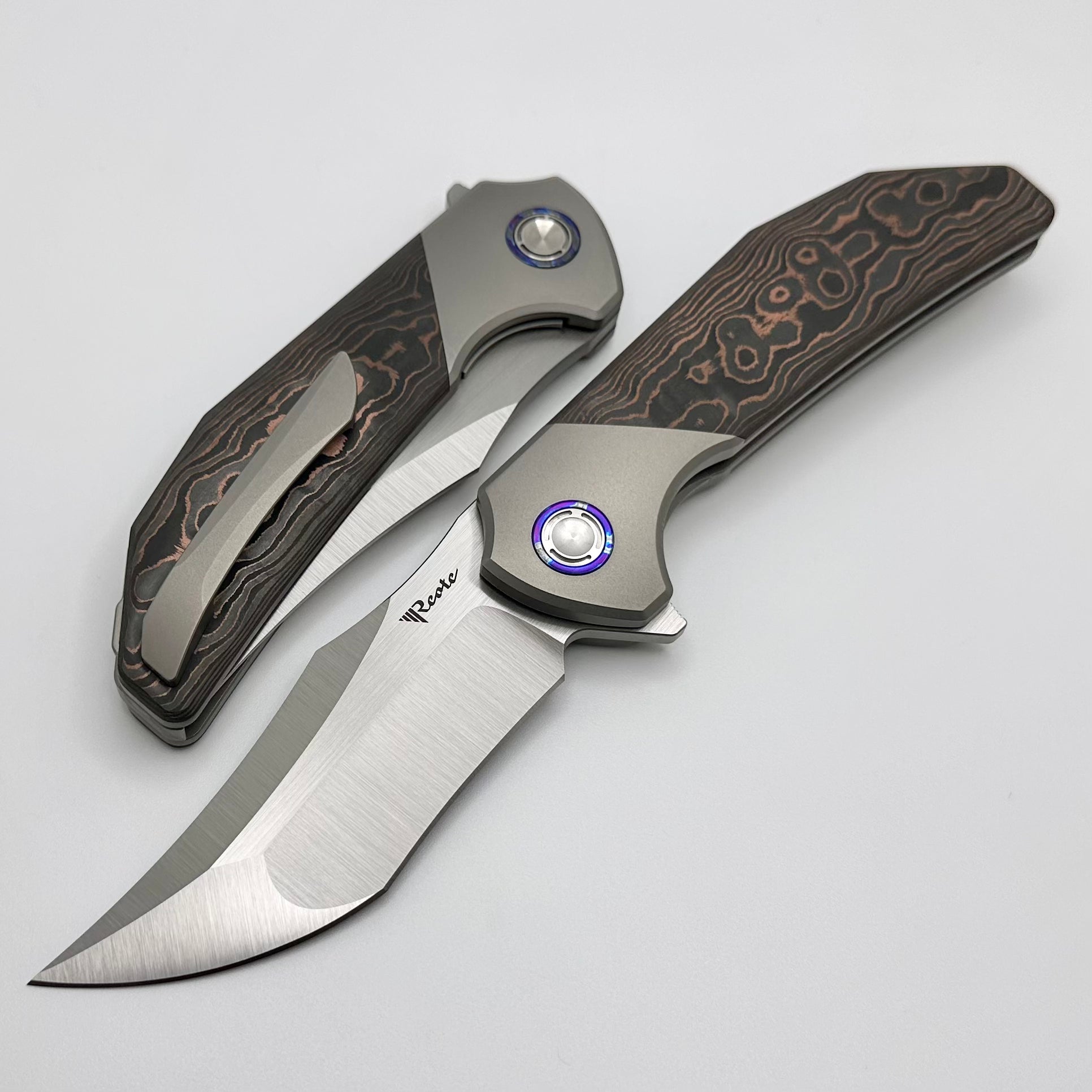 Reate Knives Tiger Copper Camo Fat Carbon & Compound Ground M390