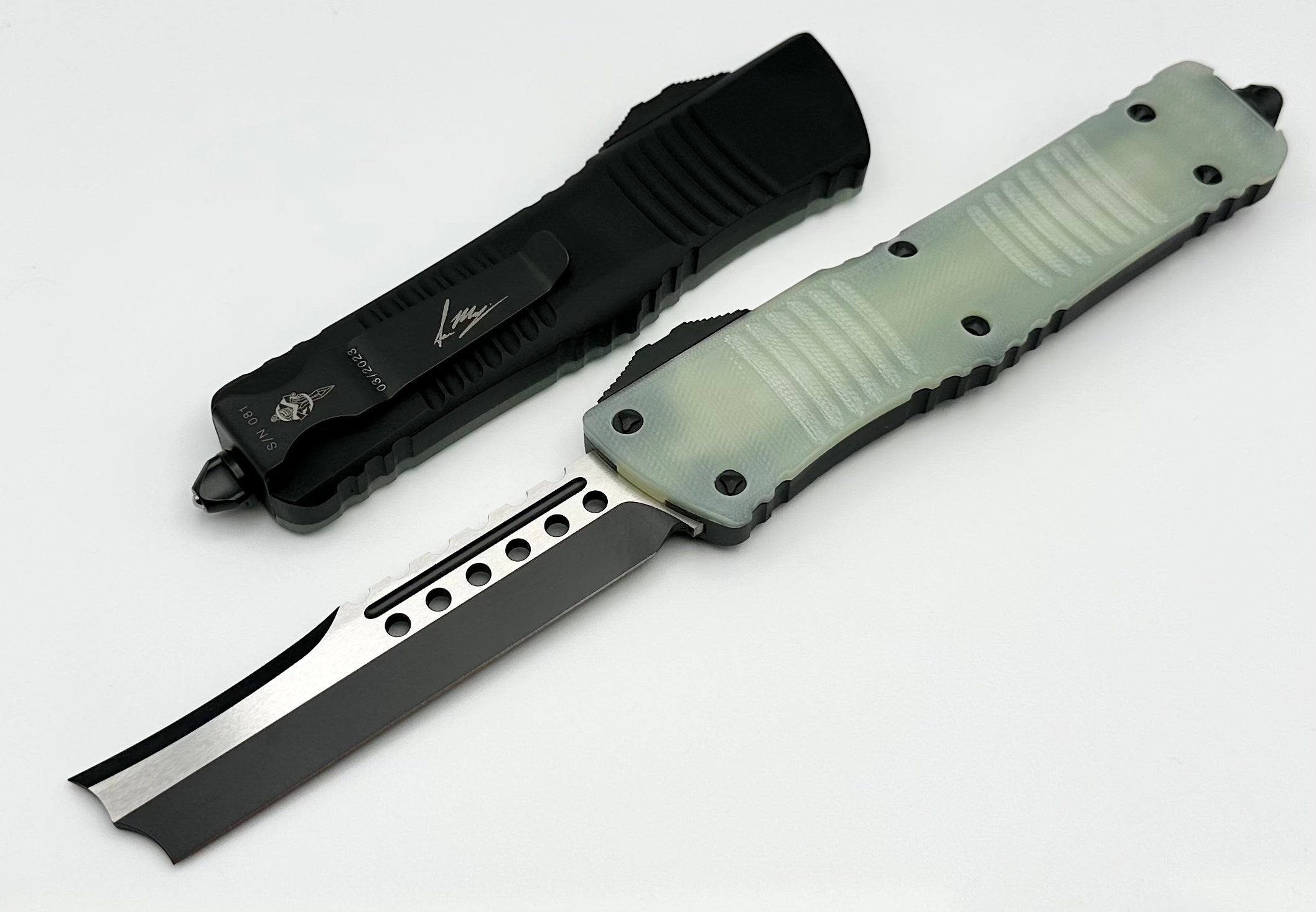 Microtech Combat Troodon Hellhound Straight Razor Tactical & Jade G-10 Signature Series 219R-1GTJGS