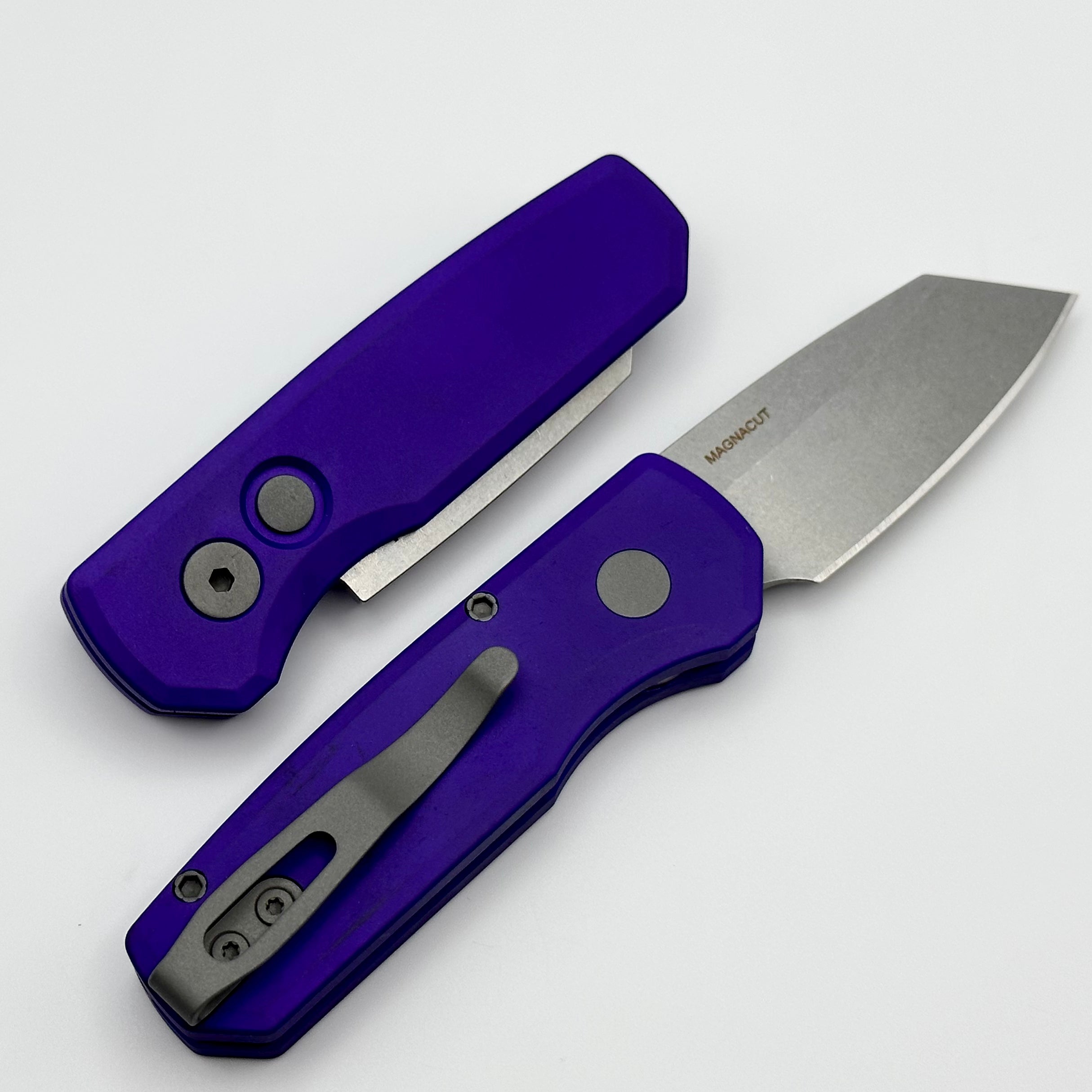 Pro-Tech Runt 5 w/ Purple Handle & Stonewash MagnaCut Reverse Tanto R5401-PURPLE