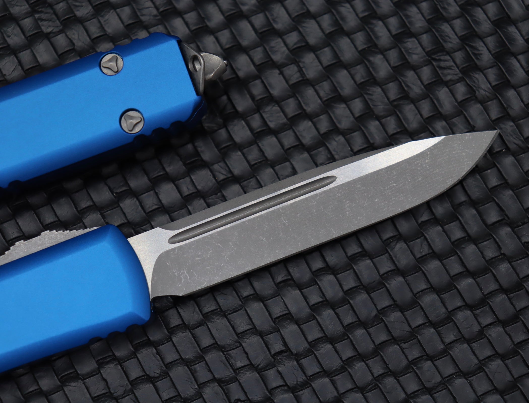 Microtech Ultratech Single Edge Apocalyptic & Blue 121-10APBL