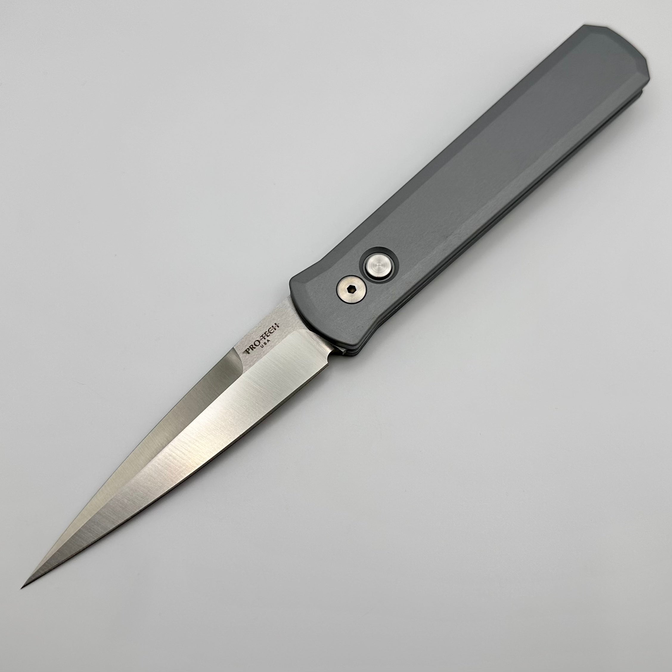 Pro-Tech Godfather w/ Grey Handle & Satin 154-CM Blade 921-Satin-Grey