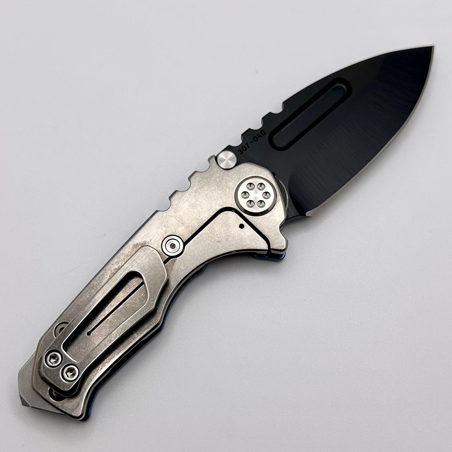 Medford Micro Praetorian T w/ PVD S35 Drop Point & Blue/Tumbled Handles