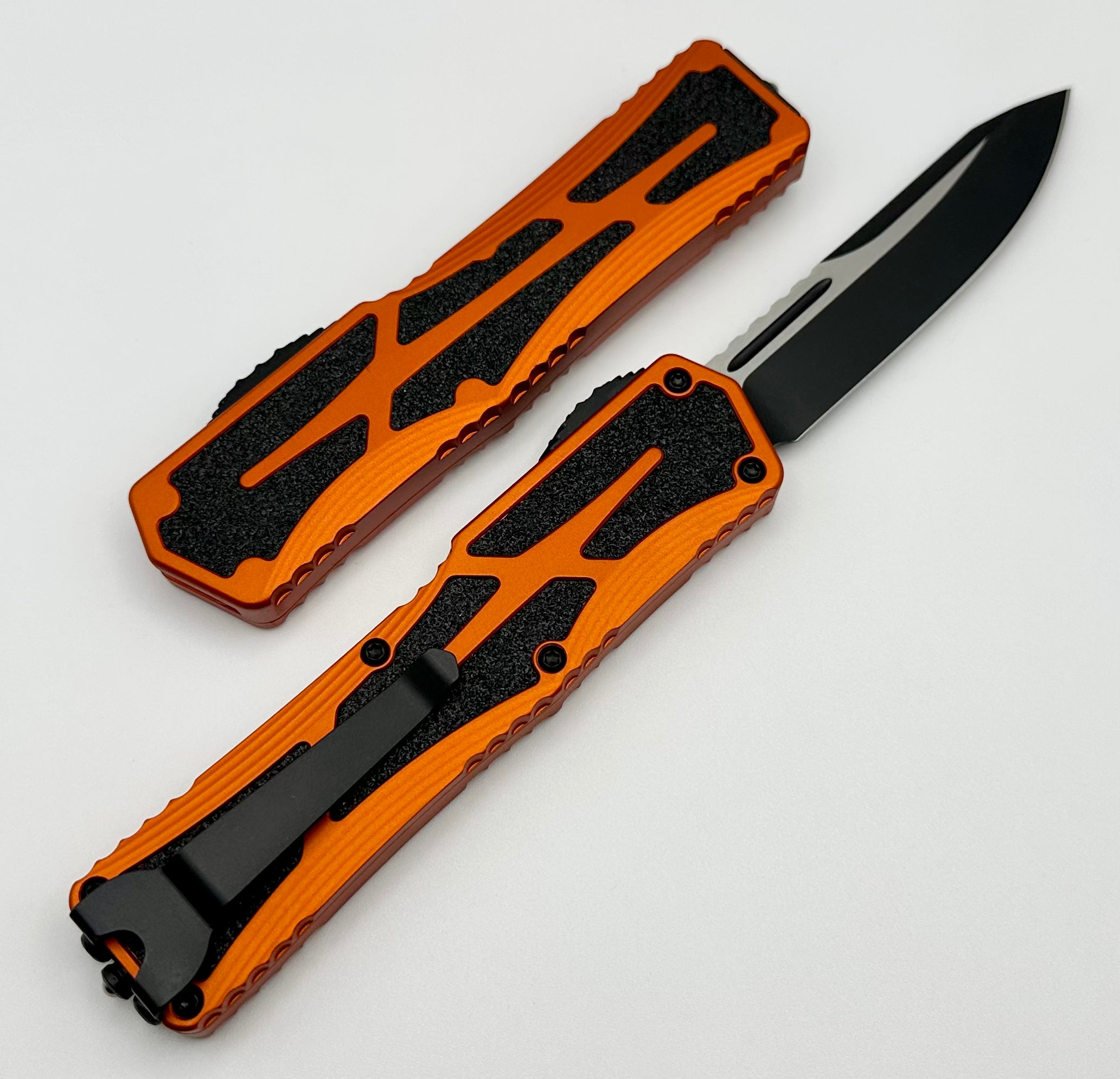 Heretic Knives Colossus Single Edge Two Tone Black Magnacut & Orange Handle H039-10A-ORG