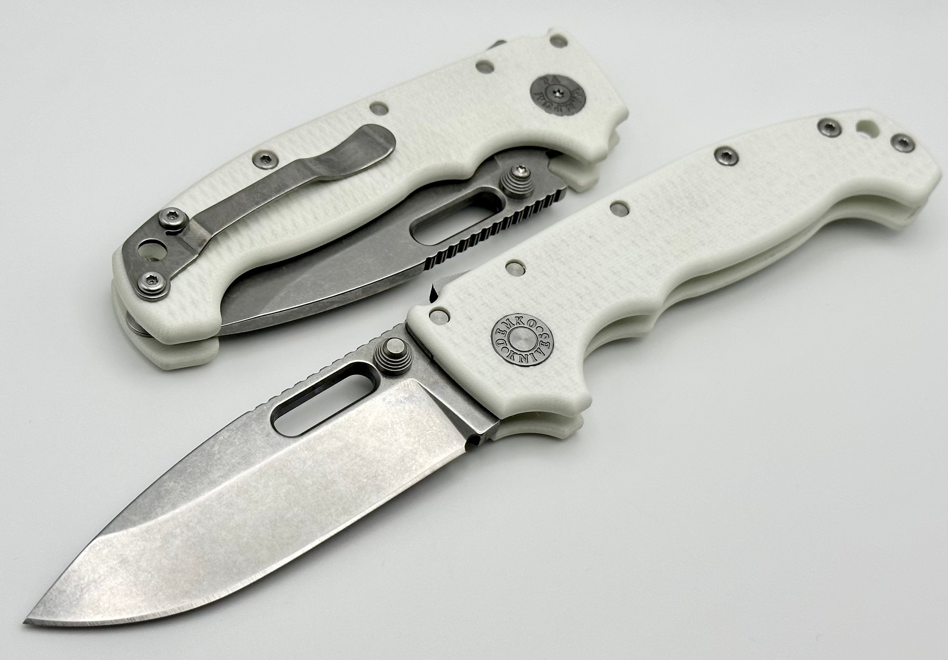 Demko Knives MG AD20 Exclusive Drop Point 3V & White G-10 LIMIT ONE PER HOUSEHOLD