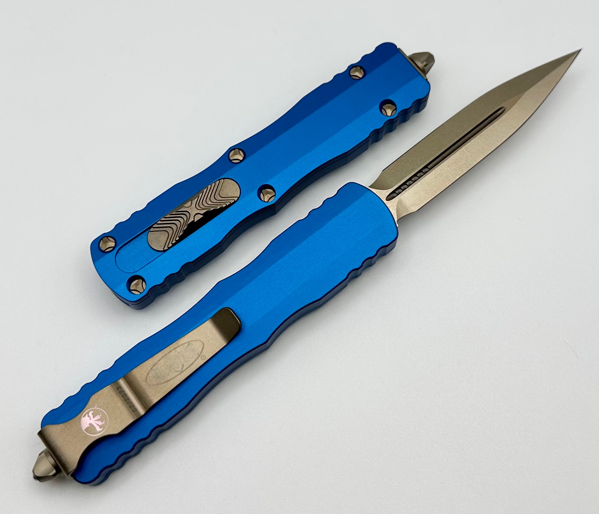 Microtech Dirac Double Edge Bronze & Blue 225-13BL