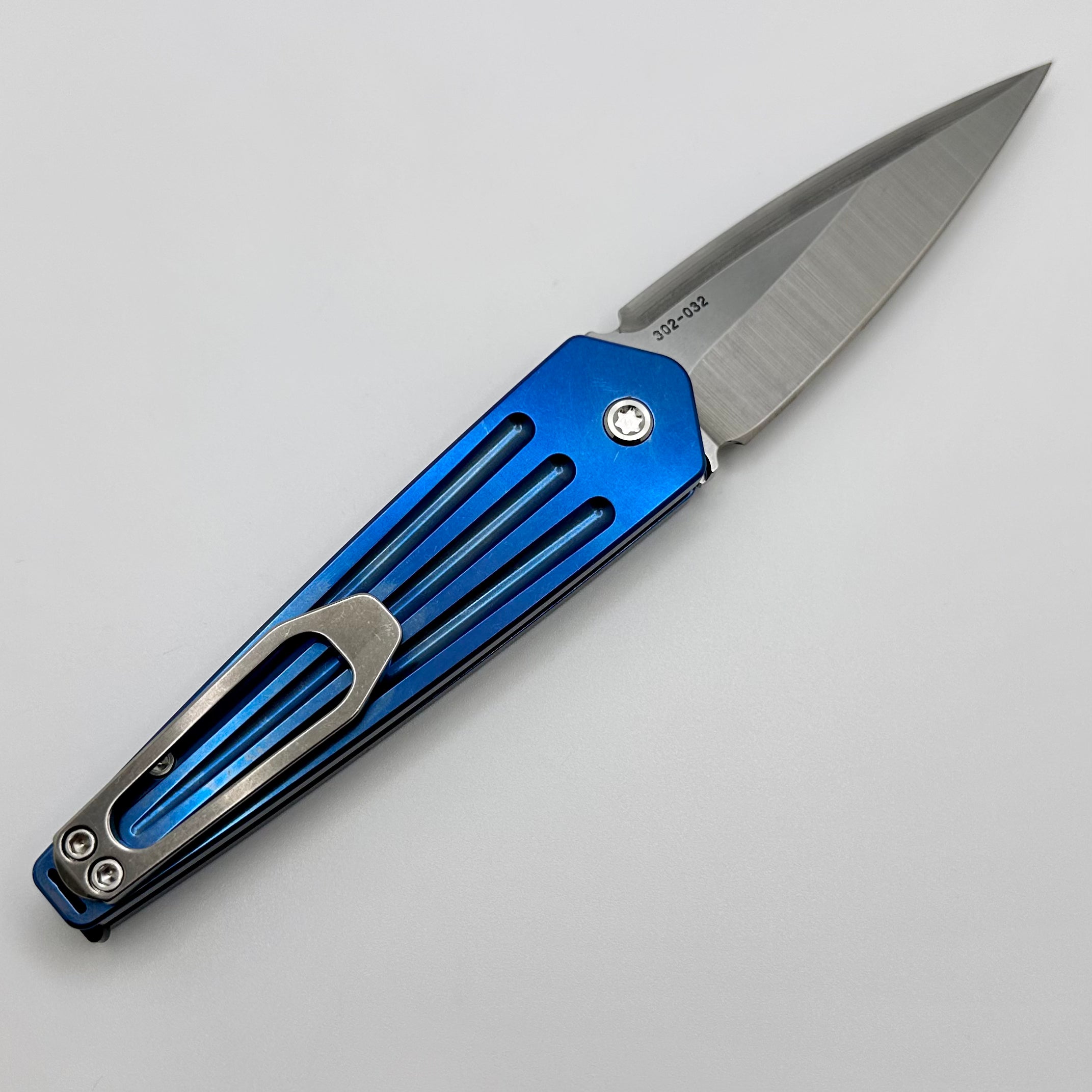 Medford Knife Nosferatu Auto Blue Tumbled Handles & Tumbled S45VN