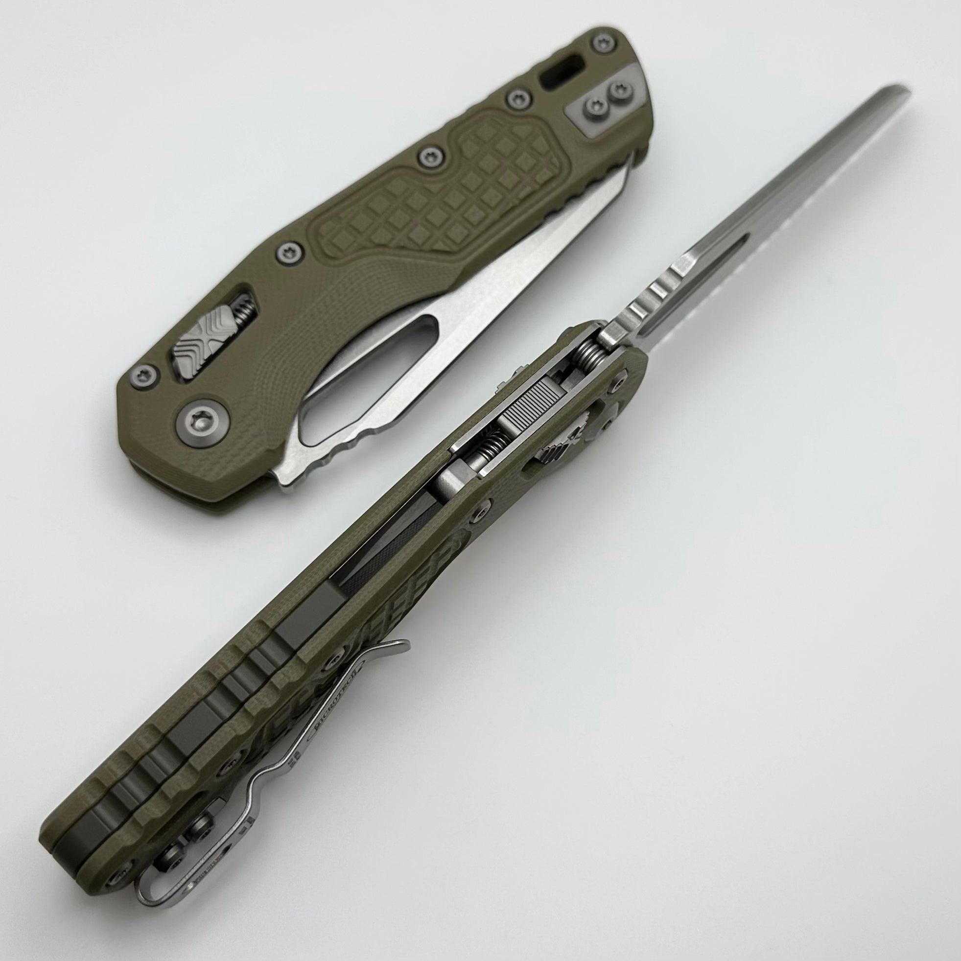 Microtech Knives MSI Lawnman RAM LOK Frag OD Green G-10 & Full Serrated M390MK 210-12FRGTODLM