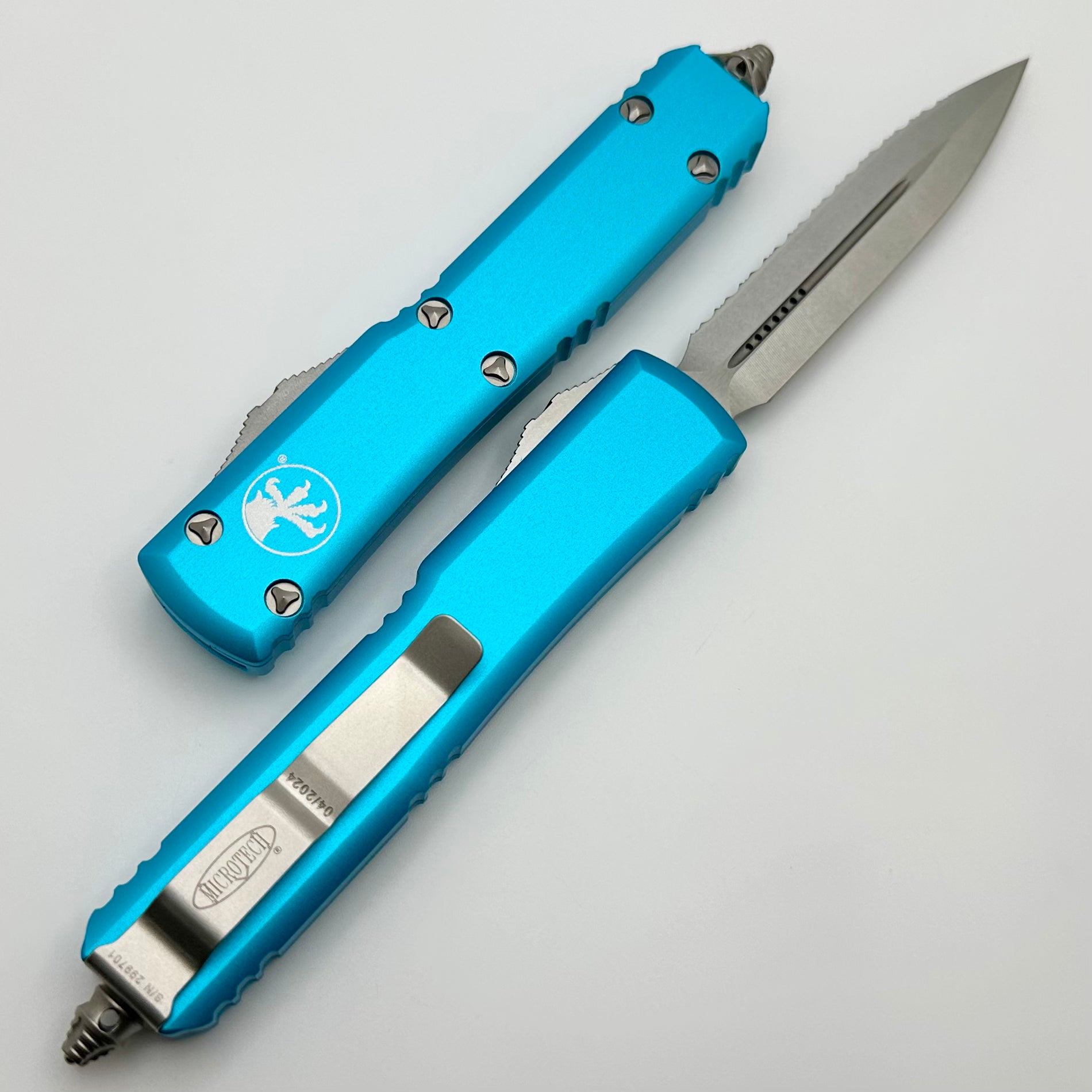 Microtech Ultratech Double Edge Stonewash Full Serrated & Turquoise 122-12TQ